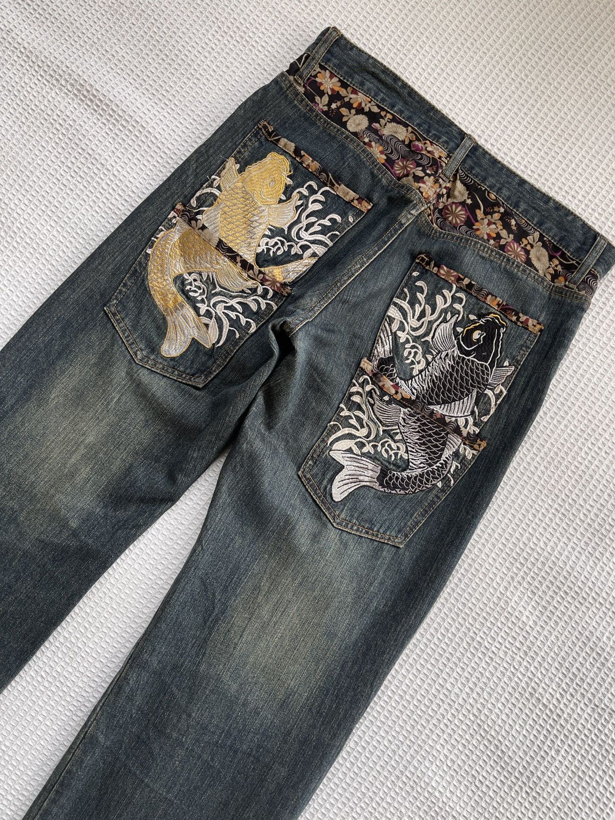 Karakuri Tamashii Rare🔥Japanese Memory Special Embroidery Sukajan Jeans Size US 34 / EU 50 - 1 Thumbnail