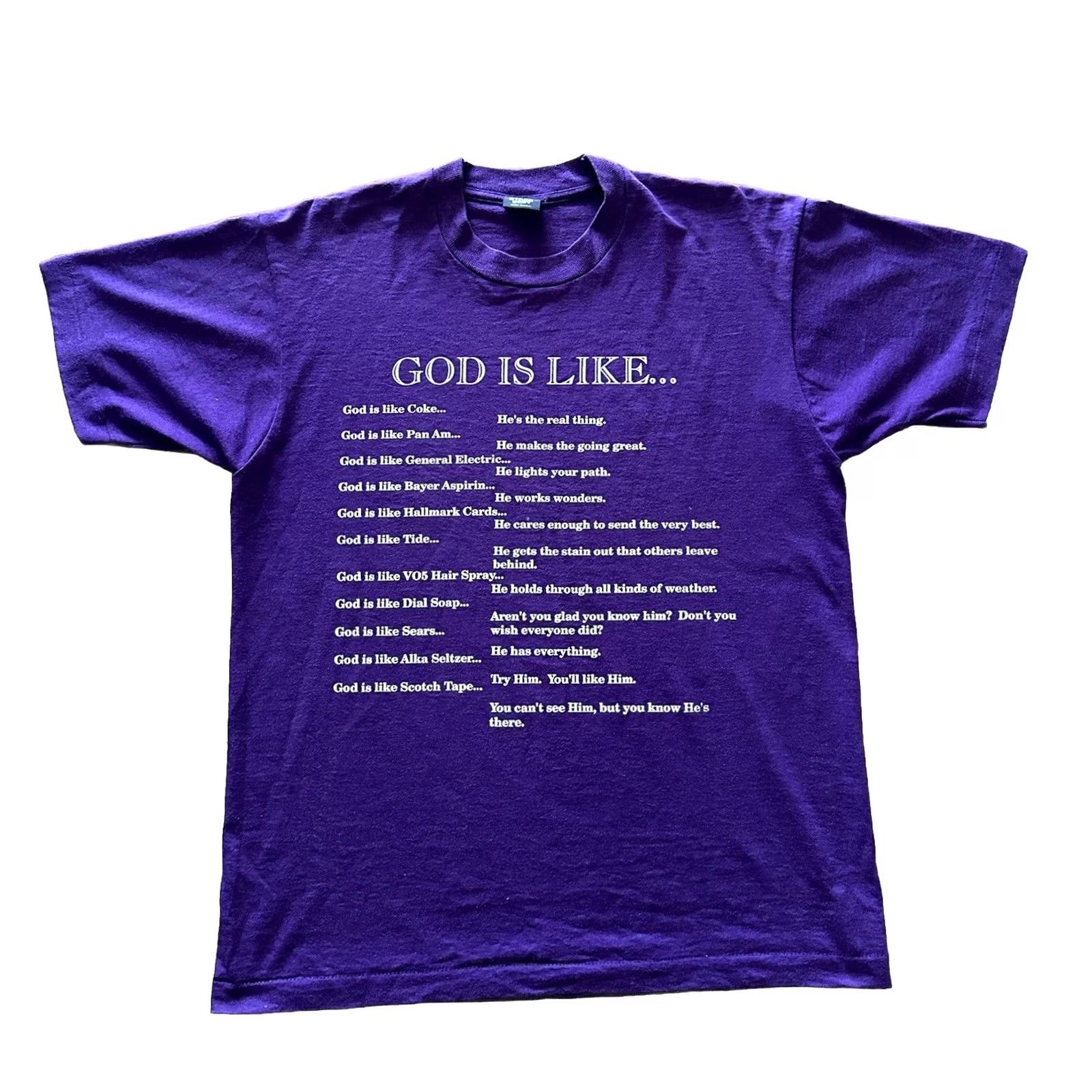 Vintage VINTAGE 80s God Is Like… Bible Jesus Tee Shirt Mens Large Purple Cotton Screen Stars Short Sleeve Crew Neck Double Sided Graphic 90s USA Mens Size US L / EU 52-54 / 3 - 2 Thumbnail
