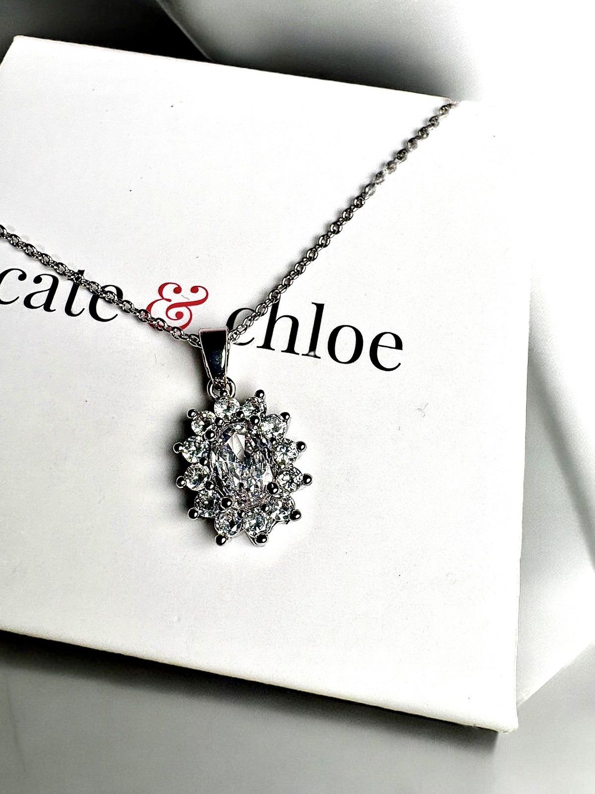 Other 18K White Gold Plated Over Brass Oval Cube Zirconia Necklace Size ONE SIZE - 5 Thumbnail