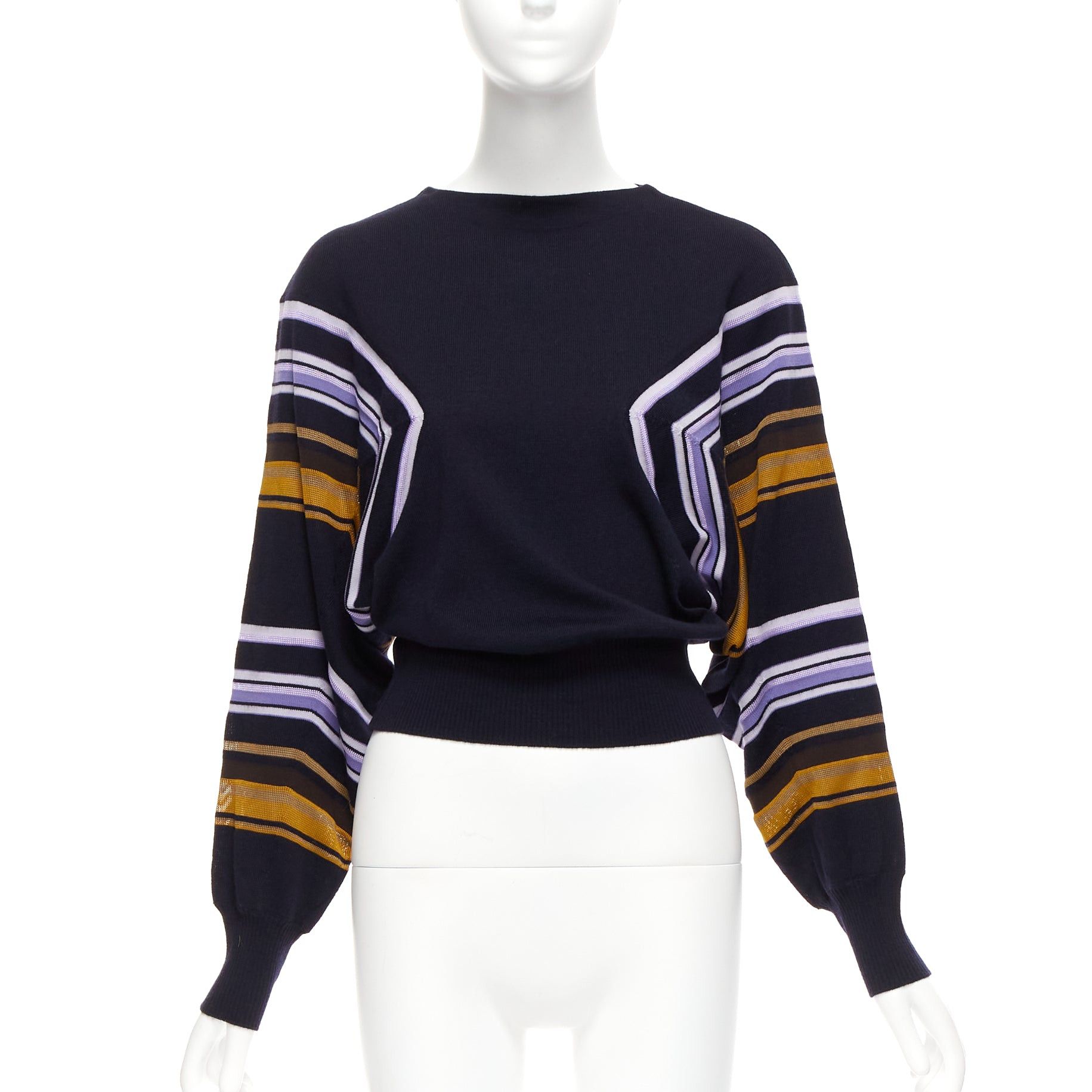 image of Marni Navy Multicolour Virgin Wool Blend Geometric Batwing Sweater It38 Xs, Women's