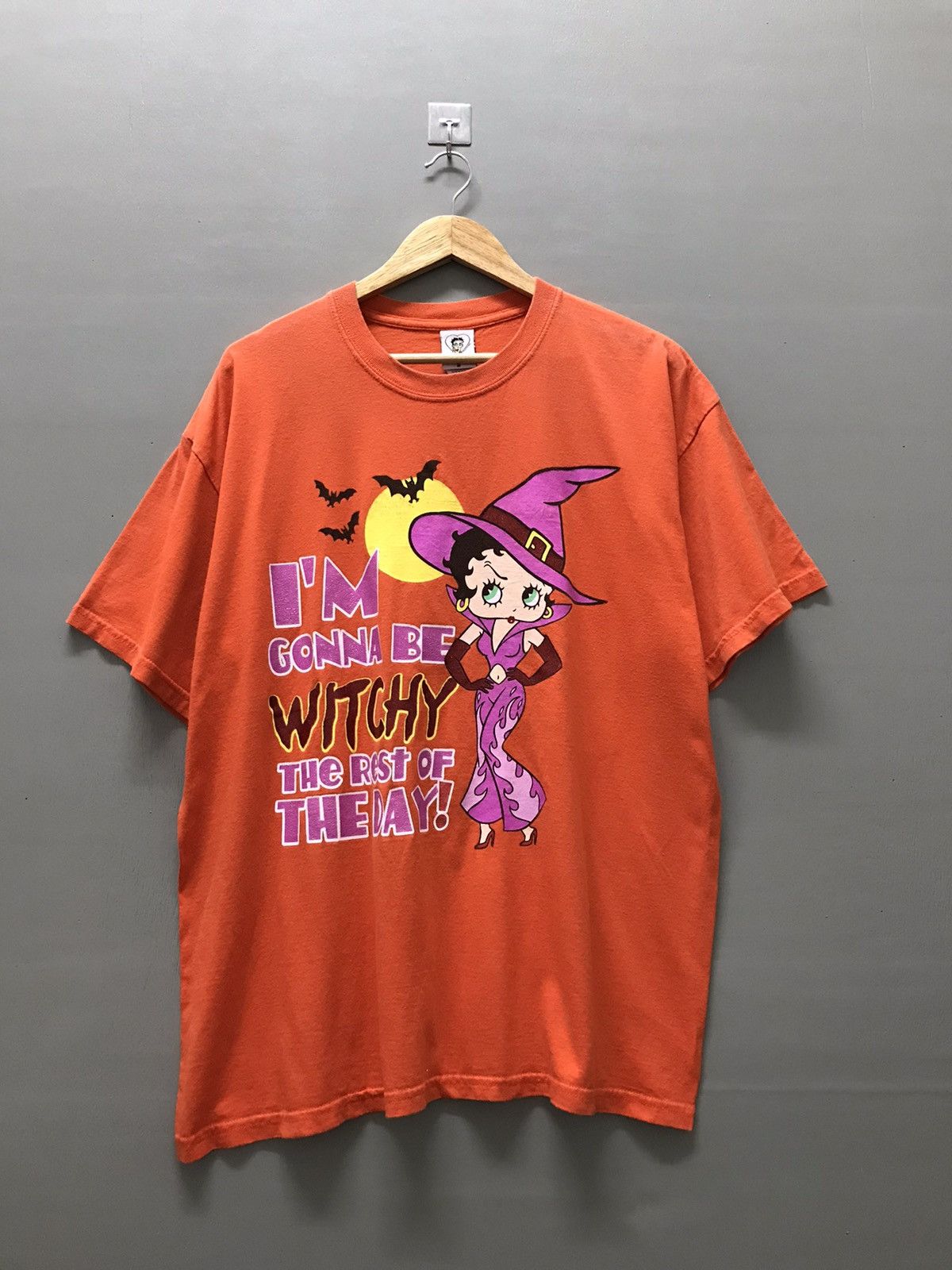 image of Cartoon Network x Vintage Y2K Betty Boop Witch Cartoon T Shirt in Orange, Men's (Size XL)