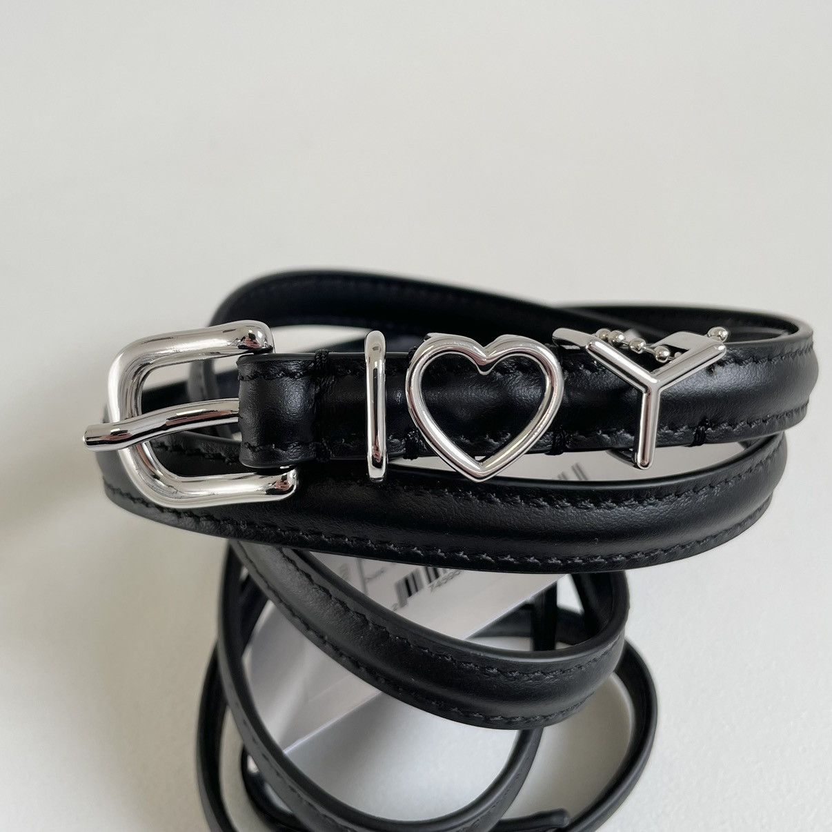 Y/Project Black Leather ‘I Heart Y’ Metal Buckle Belt Size ONE SIZE - 2 Thumbnail