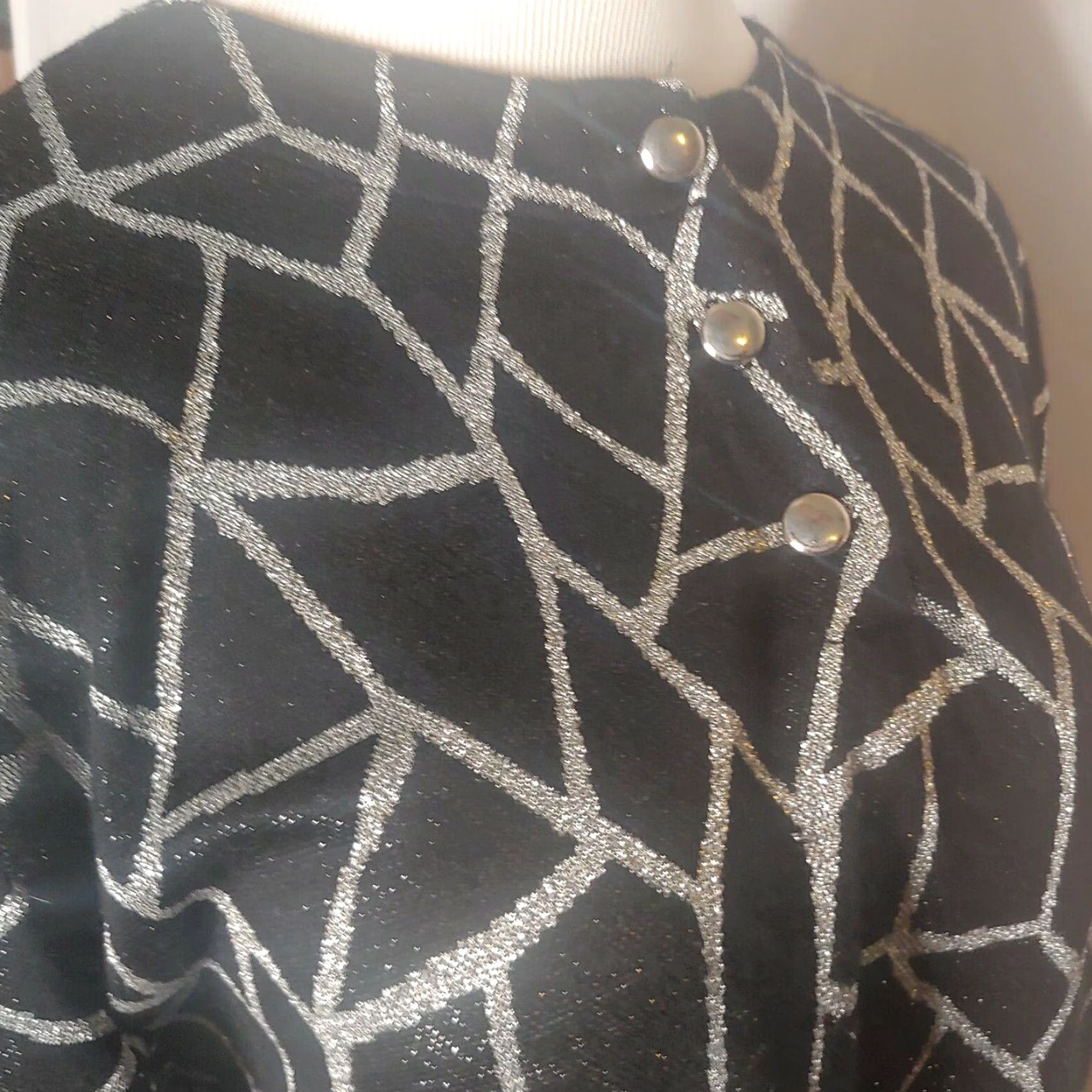 Vintage VINTAGE Quail Crossing 2 Piece Skirt Set Shirt Ladies Large Black Metallic Polyester 1970s Suit Size L / US 10 / IT 46 - 7 Thumbnail
