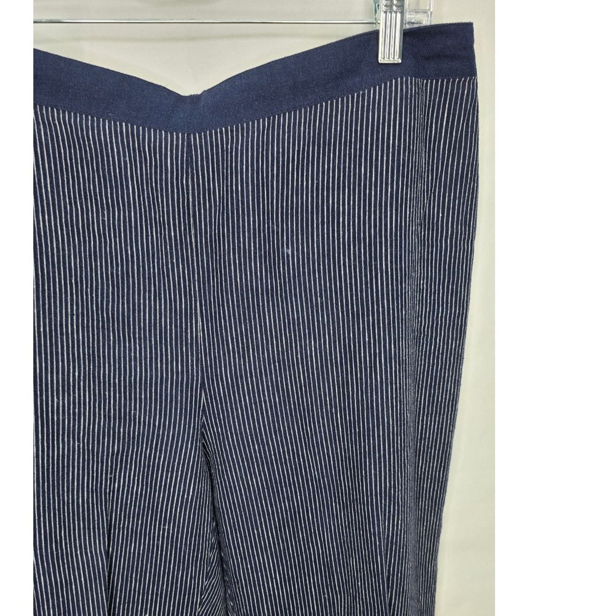 Other Chico's Linen Rayon Blend Pants Women's Large Blue Pinstripe Size 35" - 8 Thumbnail