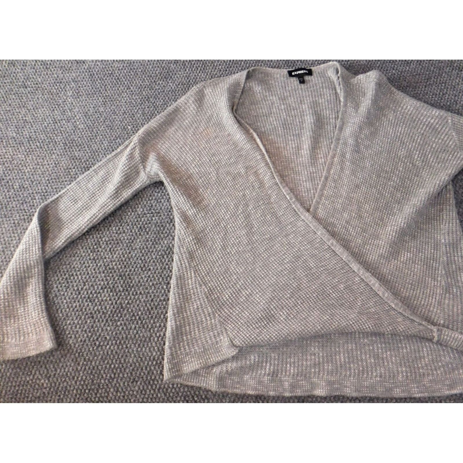 Express Express Sweater Shirt Womens Small Gray Pullover Knit Scoop Neck Casual Regular Stretch Embroidered Wool Nylon Rayon Size S / US 4 / IT 40 - 3 Thumbnail