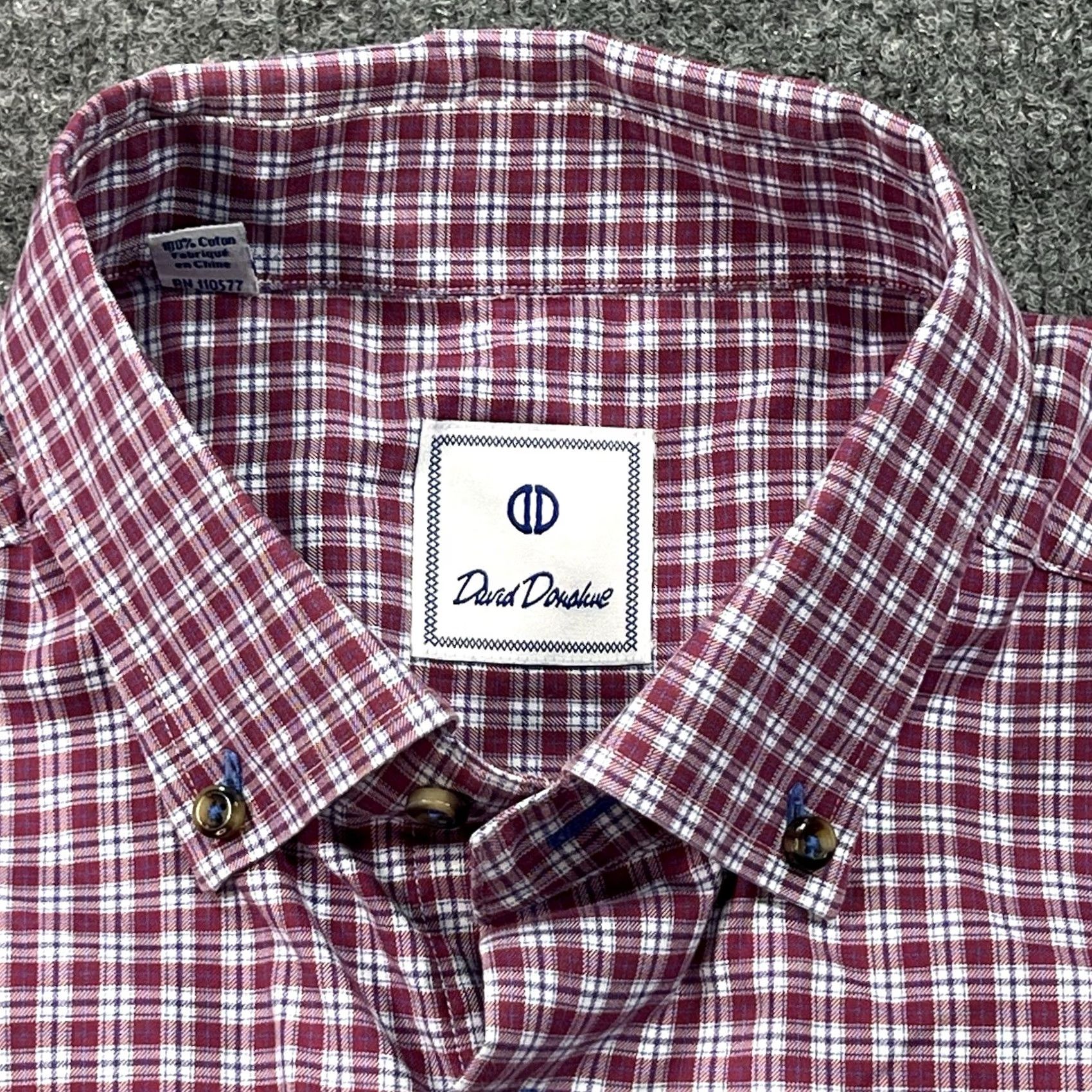 David Donahue David Donahue Dress Shirt Mens Large Red Plaid Check Button-Down Shirt Size 42R - 2 Thumbnail