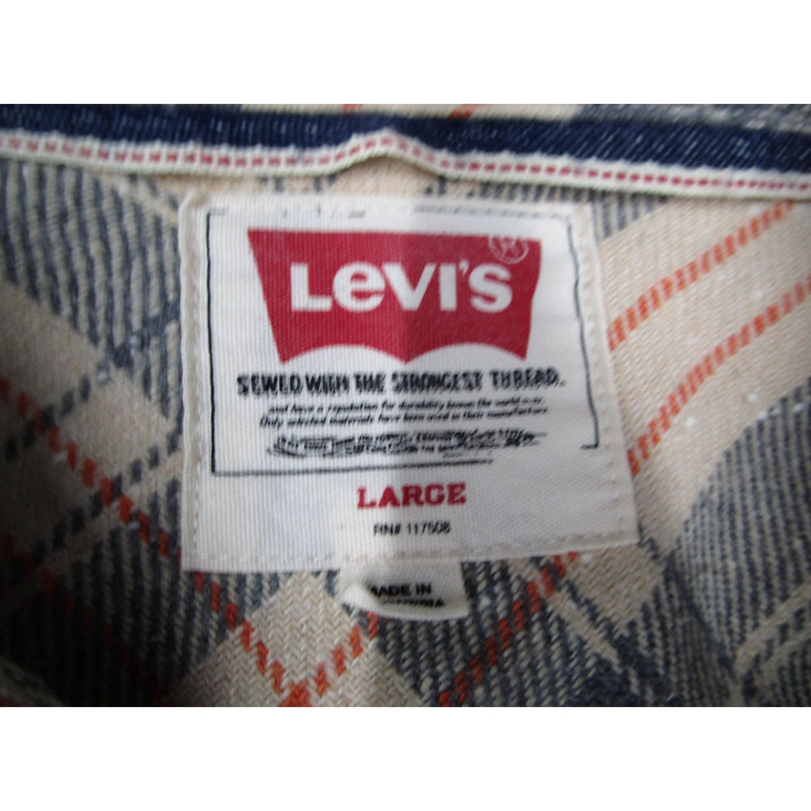 Levis Shirt Mens Large Beige Gray Orange Plaid Wool Blend Button Front Flannel