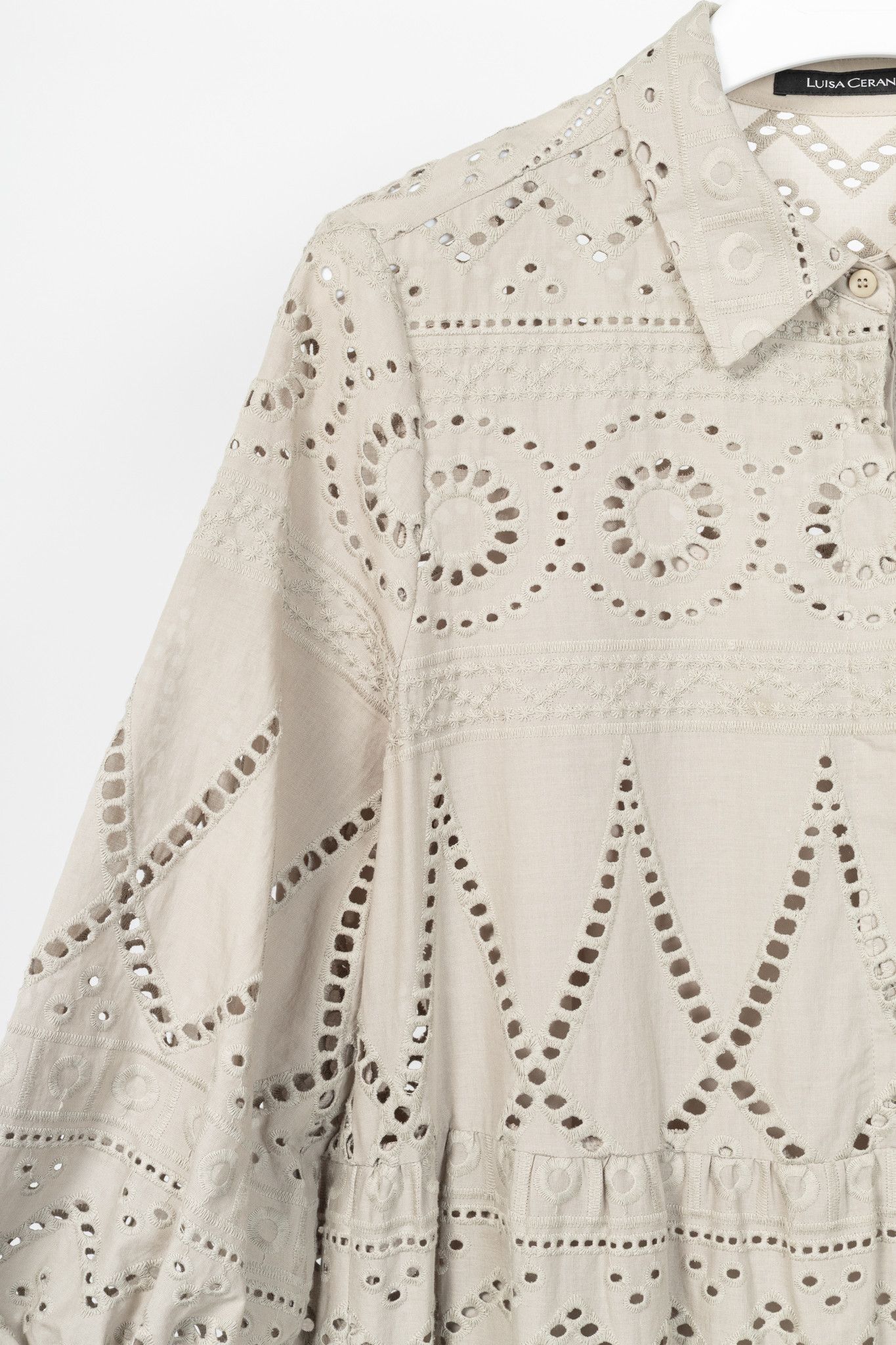 Luisa Cerano Luisa Cerano SS22 Taupe Cotton Broderie Anglaise Shirt Dress Size XL / US 12-14 / IT 48-50 - 5 Thumbnail