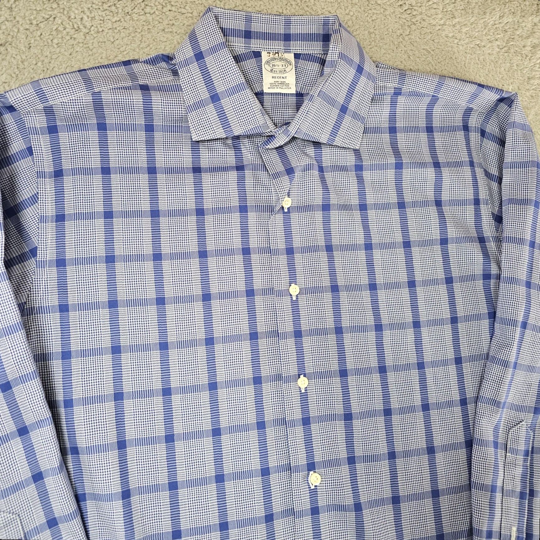 Brooks Brothers Brooks Brothers Shirt Mens 16.5-33 Blue Check Regent Non Iron Supima Cotton Shirt Size US XL / EU 56 / 4 - 3 Thumbnail
