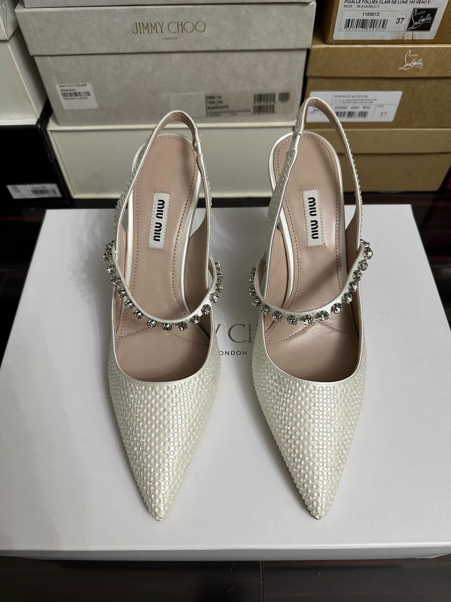 Miu Miu MiuMiu 2022 Pointed Toe Crystal Heels Size US 7 / IT 37 - 1 Thumbnail