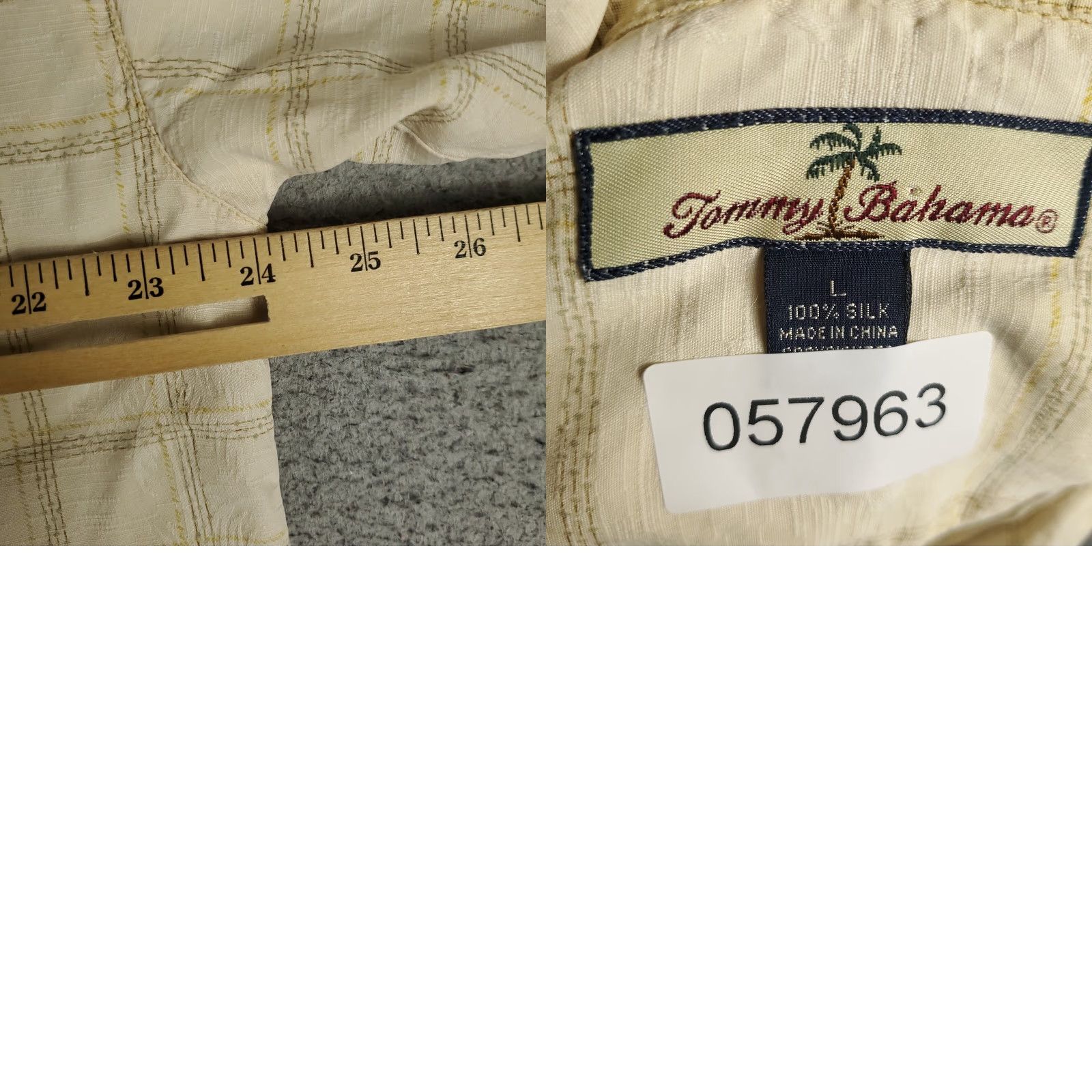 Tommy Bahama Tommy Bahama Silk Hawaiian Shirt Mens Large Beige Plaid Short Sleeve Button-Up Aloha Classic Size US L / EU 52-54 / 3 - 8 Thumbnail