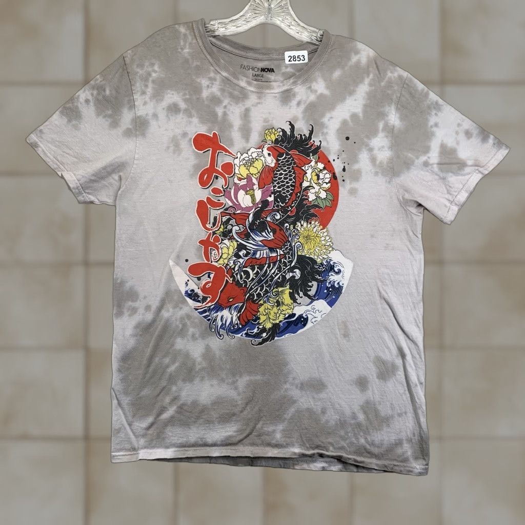 Fashion Nova FASHION NOVA Tie Dye T-Shirt Men's Medium Gray Koi Fish Graphic Modern Retro Size US M / EU 48-50 / 2 - 1 Thumbnail