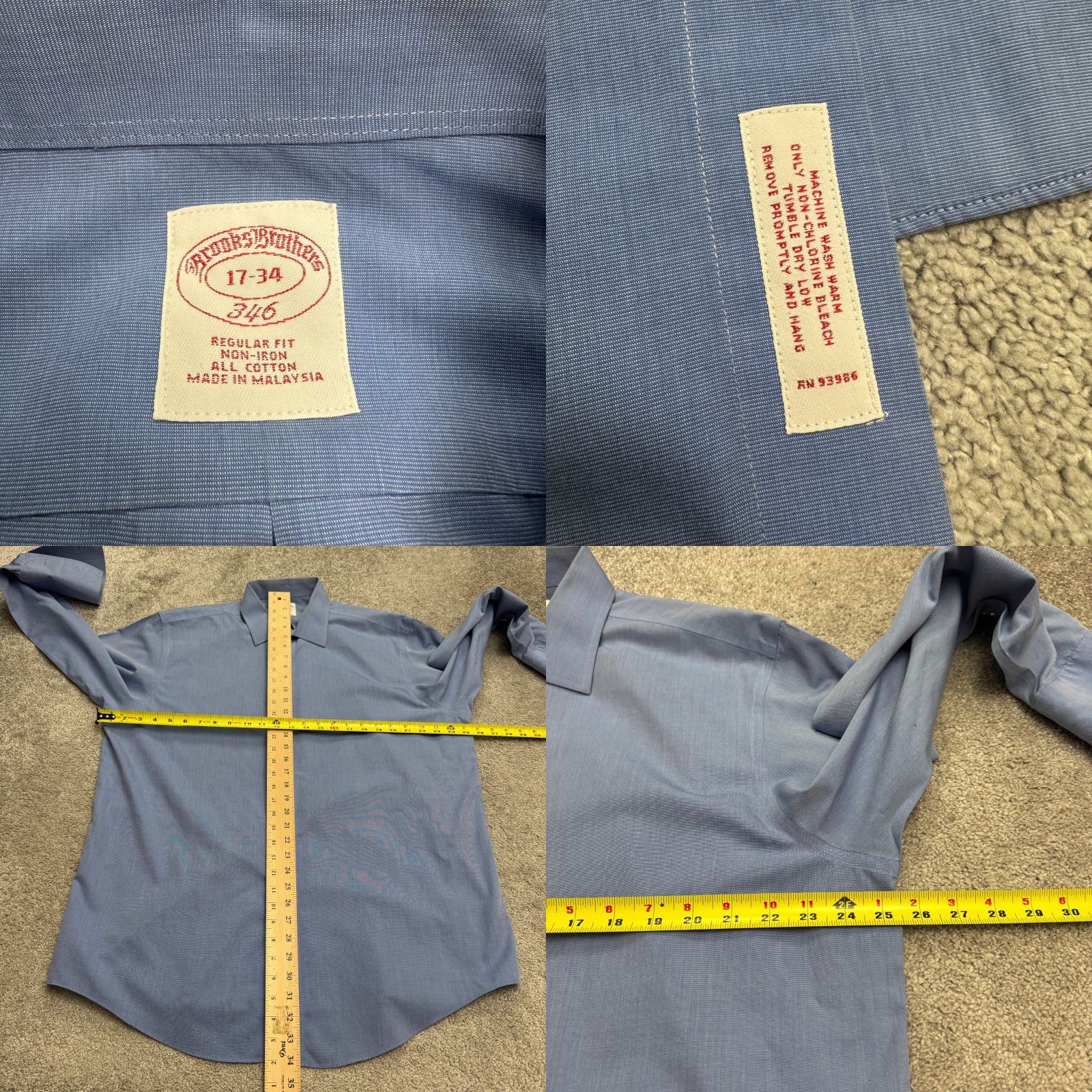 Brooks Brothers Brooks Brothers 346 Non-Iron Regular Fit Dress Shirt Mens 17-34 Blue Cotton Work Shirt Size 46R - 8 Thumbnail