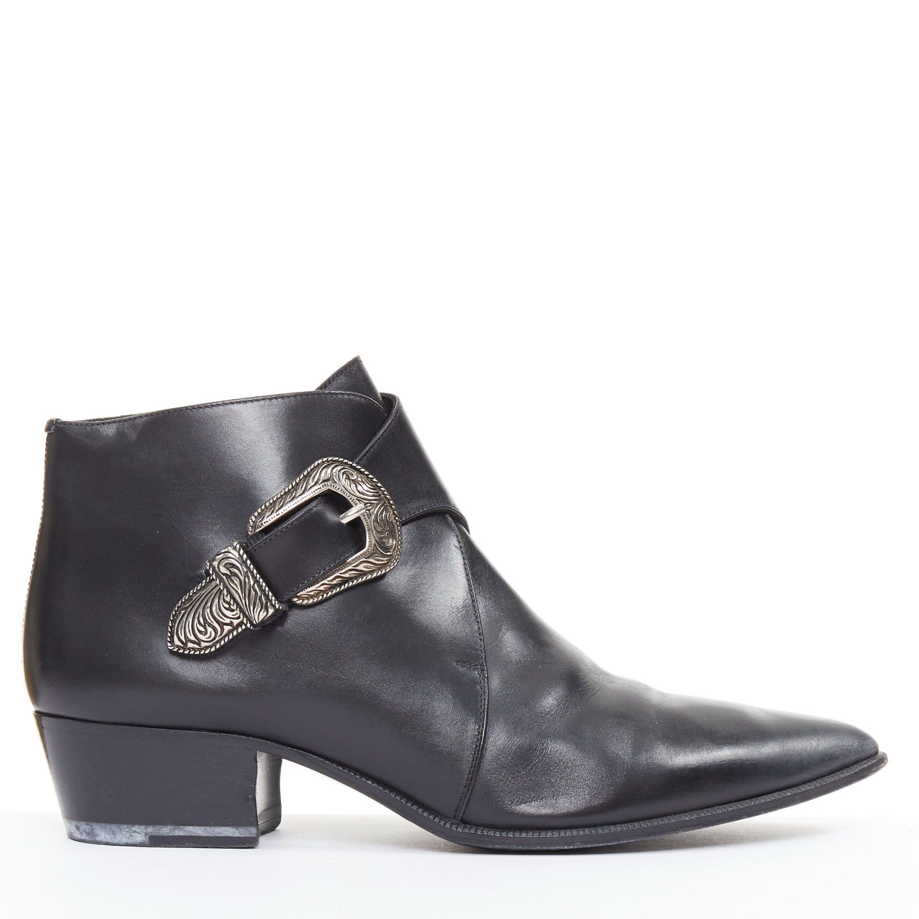 Saint Laurent Paris SAINT LAURENT Hedi Slimane silver western buckle heeled Chelsea booties EU38.5 Size US 8.5 / IT 38.5 - 1 Thumbnail