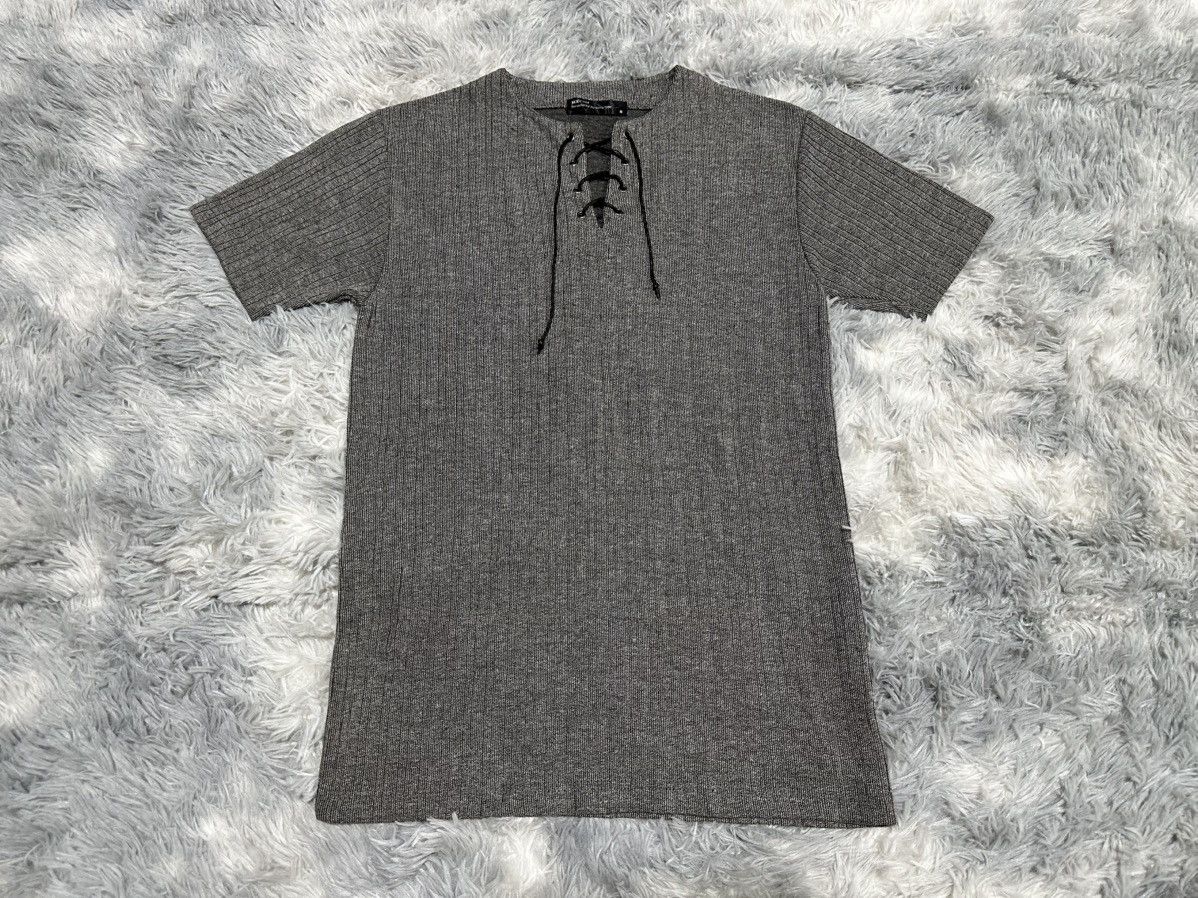 If Six Was Nine 🔥Sick Y2K Moderm Waxed Laces Up Ribbed Shirt Vkei Goth Punk Size US M / EU 48-50 / 2 - 2 Thumbnail