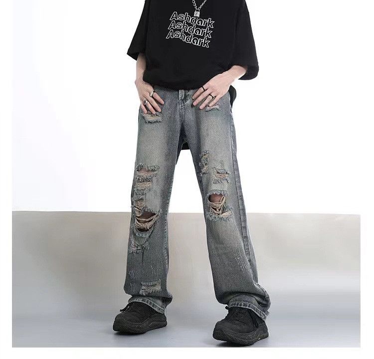 Japanese Brand Men's street hiphop loose distressed washed ripped jeans Size US 32 / EU 48 - 5 Thumbnail