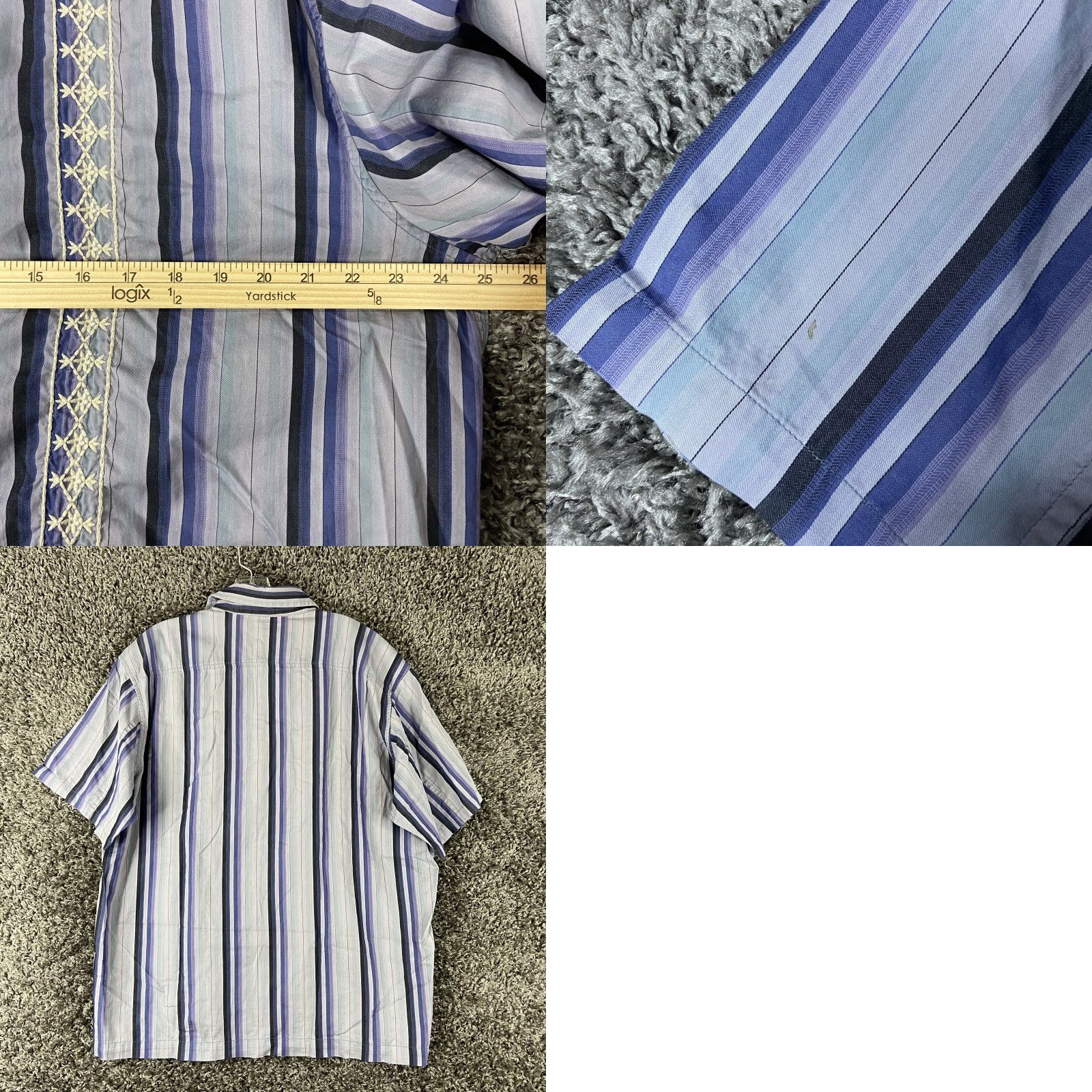 Banana Republic BANANA REPUBLIC Men's L Short Sleeve Striped Button-Up Shirt Multicolor Embroidered Size US 33 - 8 Thumbnail