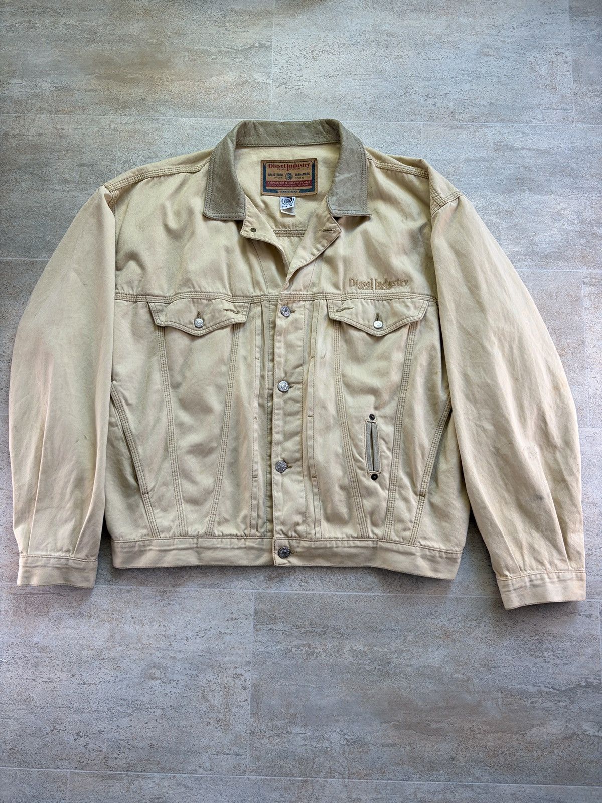 Diesel Diesel Leather Denim Jacket / Workwear Blouson Beige XL Size US XL / EU 56 / 4 - 2 Thumbnail