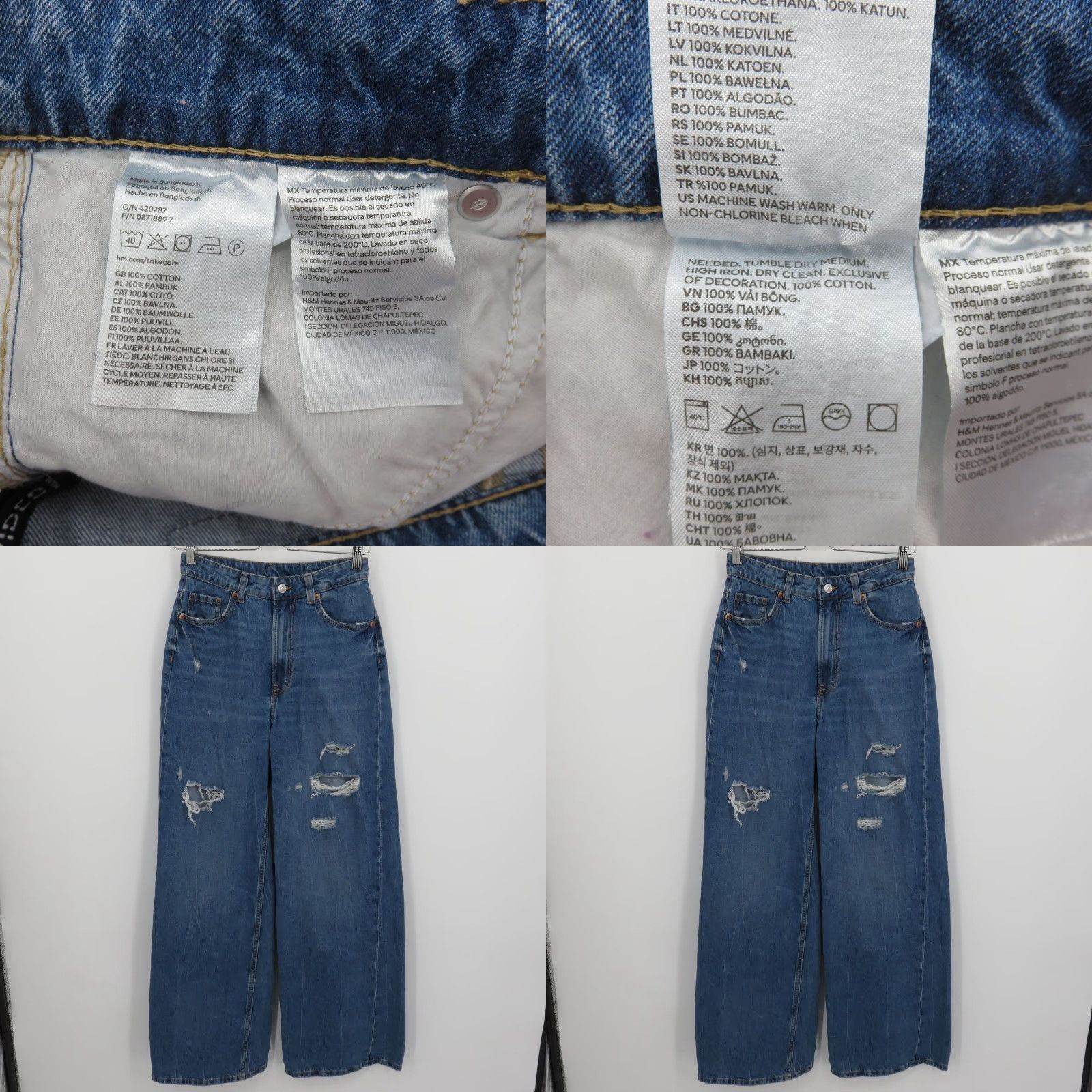 Vintage H&M Divided Jeans Women 4 Distressed Wide-Leg 5-Pocket Denim Blue Cotton Blend Pocket Pockets Regular Vintage No Size 27" / US 4 / IT 40 - 8 Thumbnail