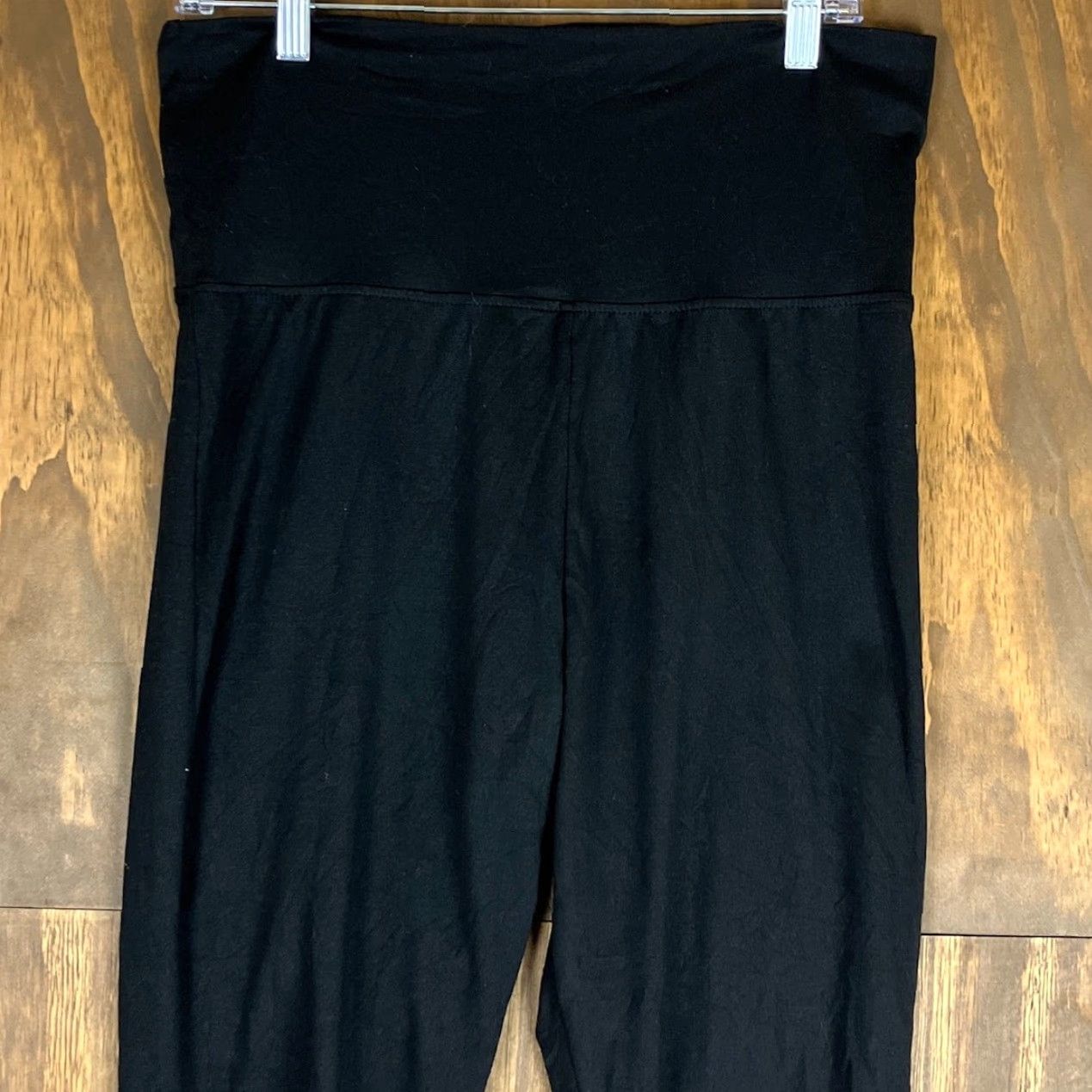 Vintage A New Day Womens Pants Black Leggings Fold Over Waistband Split Hem Stretch L Size 24" / US 00 / IT 34 - 2 Thumbnail