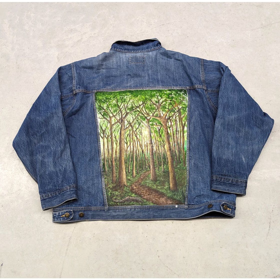 image of 1 Of 1 Vintage Up-Cycled "forbidden Forest" Wrangler Jacket in Green, Men's (Size XL)