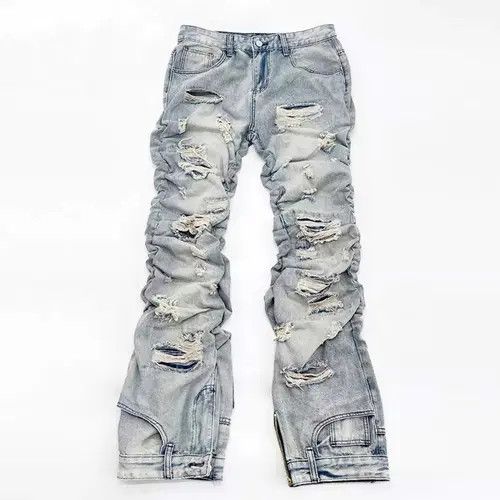 Japanese Brand Designer form-fitting holey pleated jeans trousers y2k 90’s Size US 30 / EU 46 - 1 Thumbnail