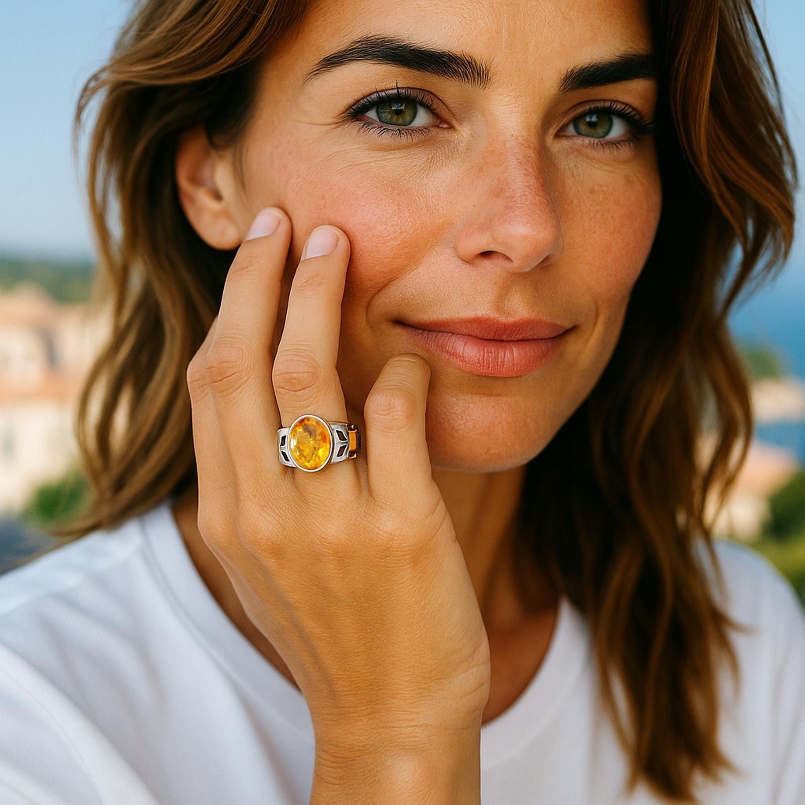 Designer Stunning Faceted Genuine Solitaire Citrine Statement Ring 8 Size ONE SIZE - 2 Thumbnail