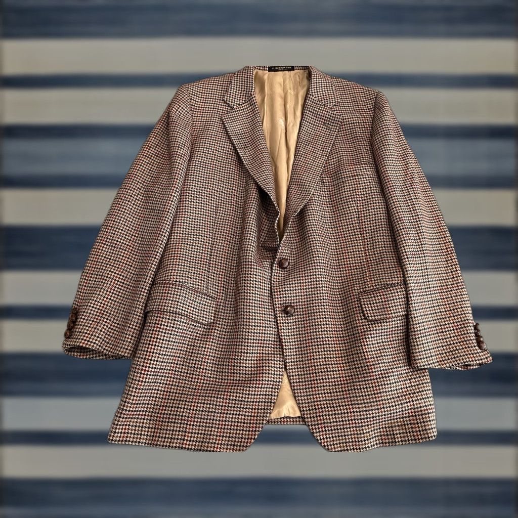 Vintage VINTAGE Hickey Freeman Blazer Jacket Mens Wool Houndstooth Brown 2-Button 44 Size Regular Clothing Coat Sport Coat Size 44R - 1 Thumbnail