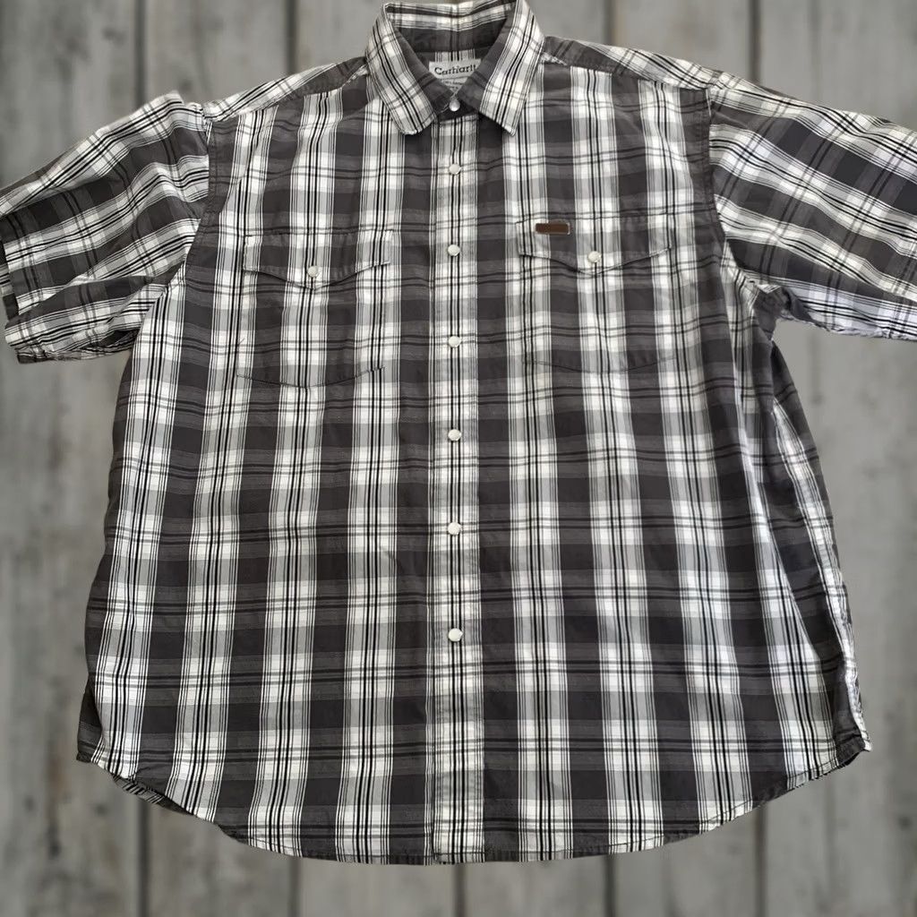 Carhartt Carhartt Shirt Mens Large Pearl Snap Gray Black Plaid Woven 100% Cotton Size US L / EU 52-54 / 3 - 1 Thumbnail