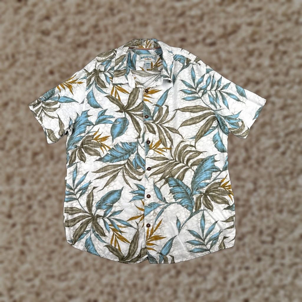 Vintage Margaritaville Men Shirt Hawaiian 2XL White Floral Button-Up Rayon Slim Size US XXL / EU 58 / 5 - 1 Thumbnail
