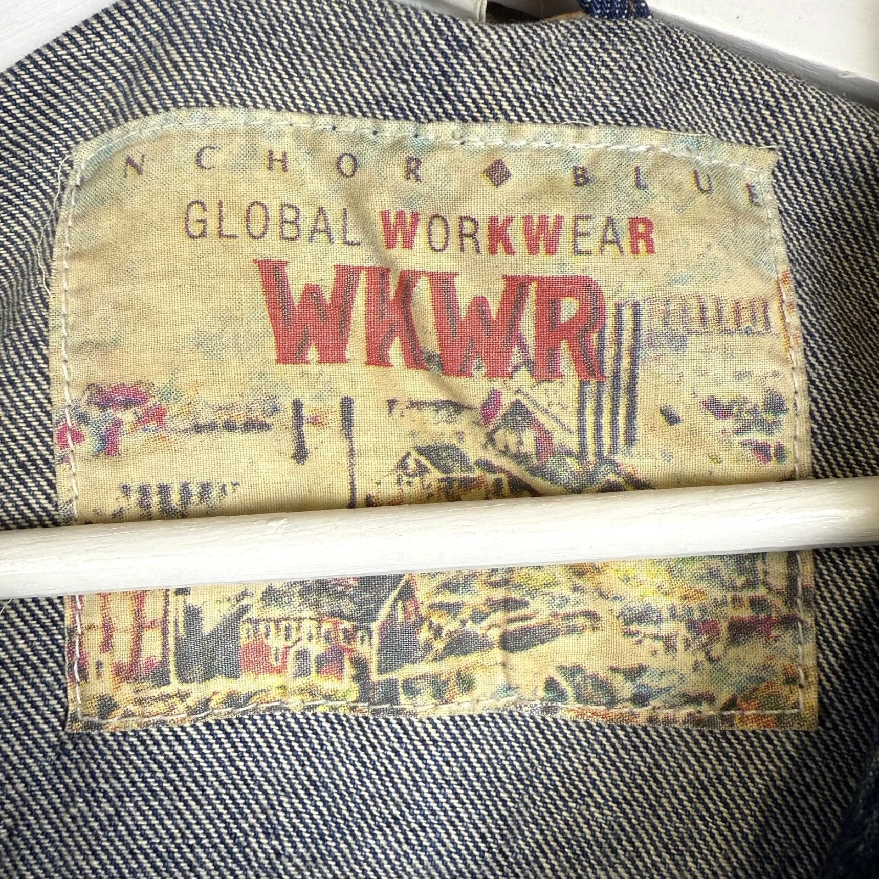 Anchor Blue VINTAGE Anchor Blue WKWR Denim Jacket leather Collar Men’s M Workwear Jacket Mens Medium Blue 1990s WKWR tag Size US M / EU 48-50 / 2 - 2 Thumbnail