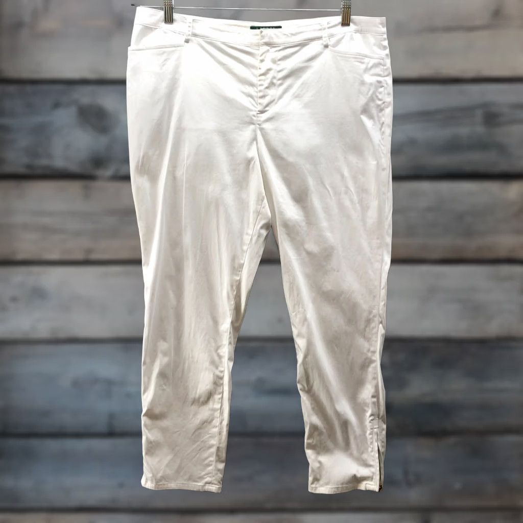 Ralph Lauren Lauren Ralph Lauren White Zip Ankle Pants Womens 14P Stretch Lightweight Slim Size 36" / US 14 / IT 50 - 1 Thumbnail