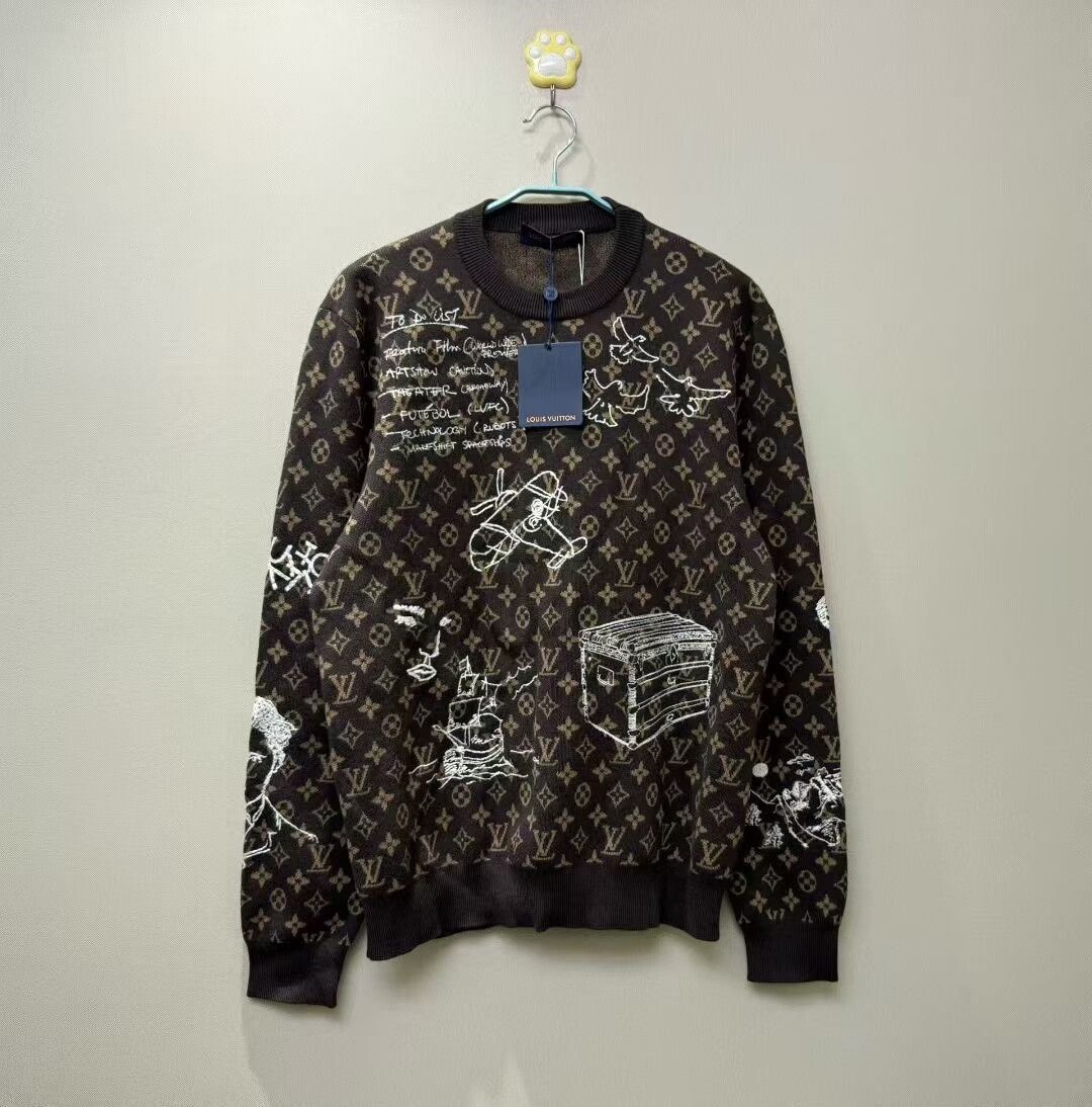 louis vuitton brown logo embroidered sweater