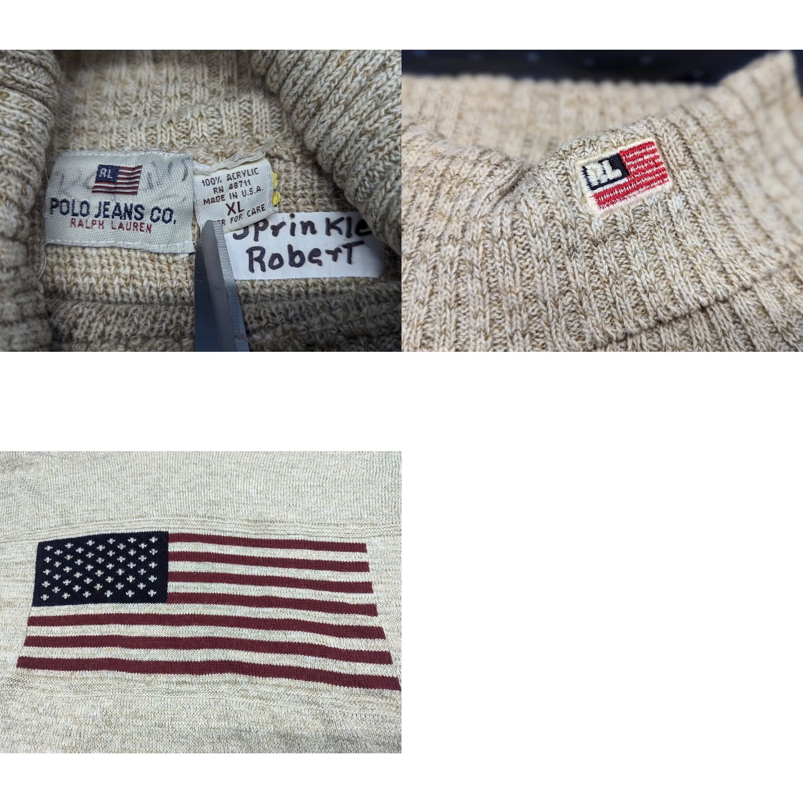 Polo Ralph Lauren VINTAGE Polo Jeans Company Mens Beige Sweater XL Made in USA Flag RARE Pullover Turtleneck Kn Size US XL / EU 56 / 4 - 8 Thumbnail