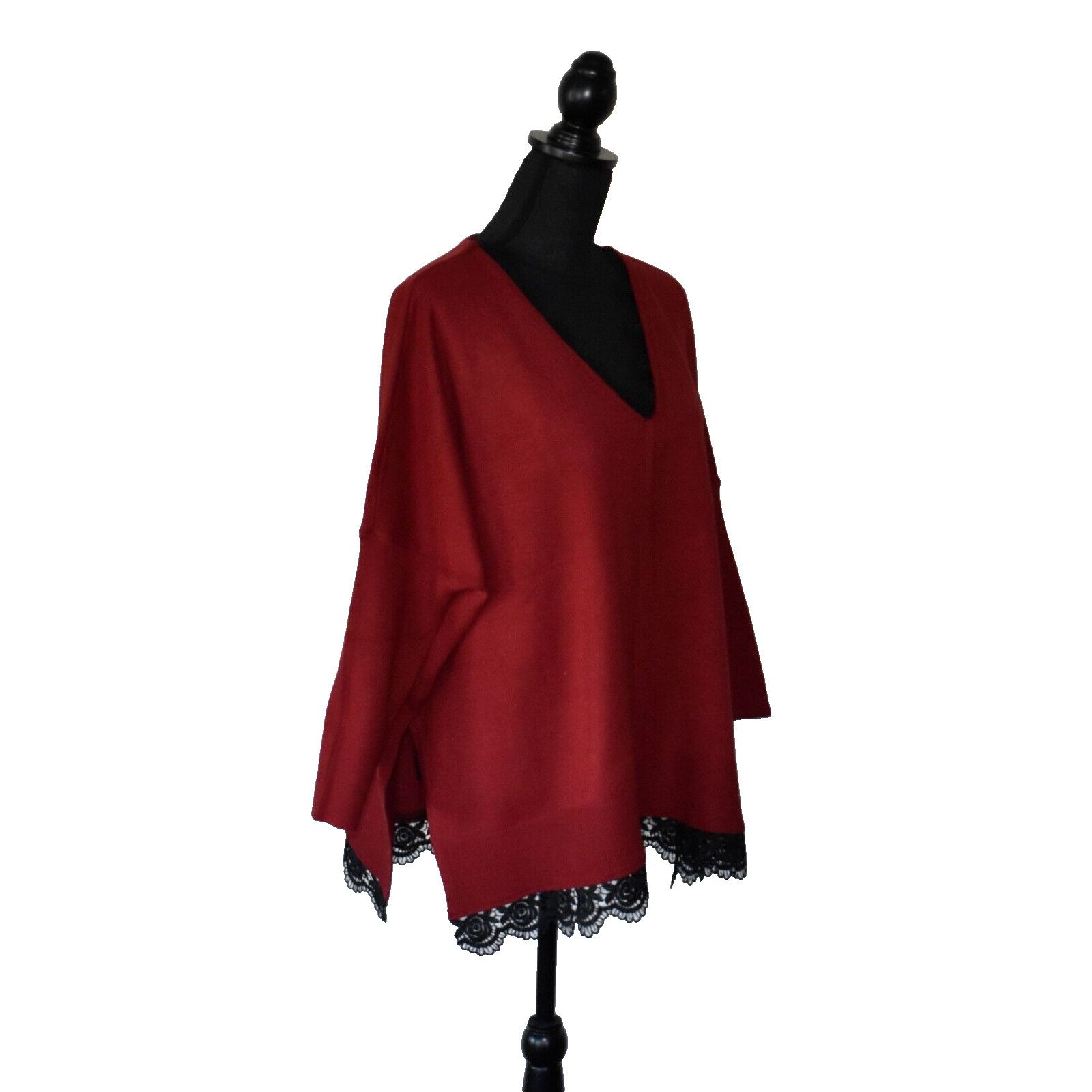 Chicos NWT CHICOS Red Allure V Neck Poncho Sweater Size S/M $129 Size S / US 4 / IT 40 - 2 Thumbnail