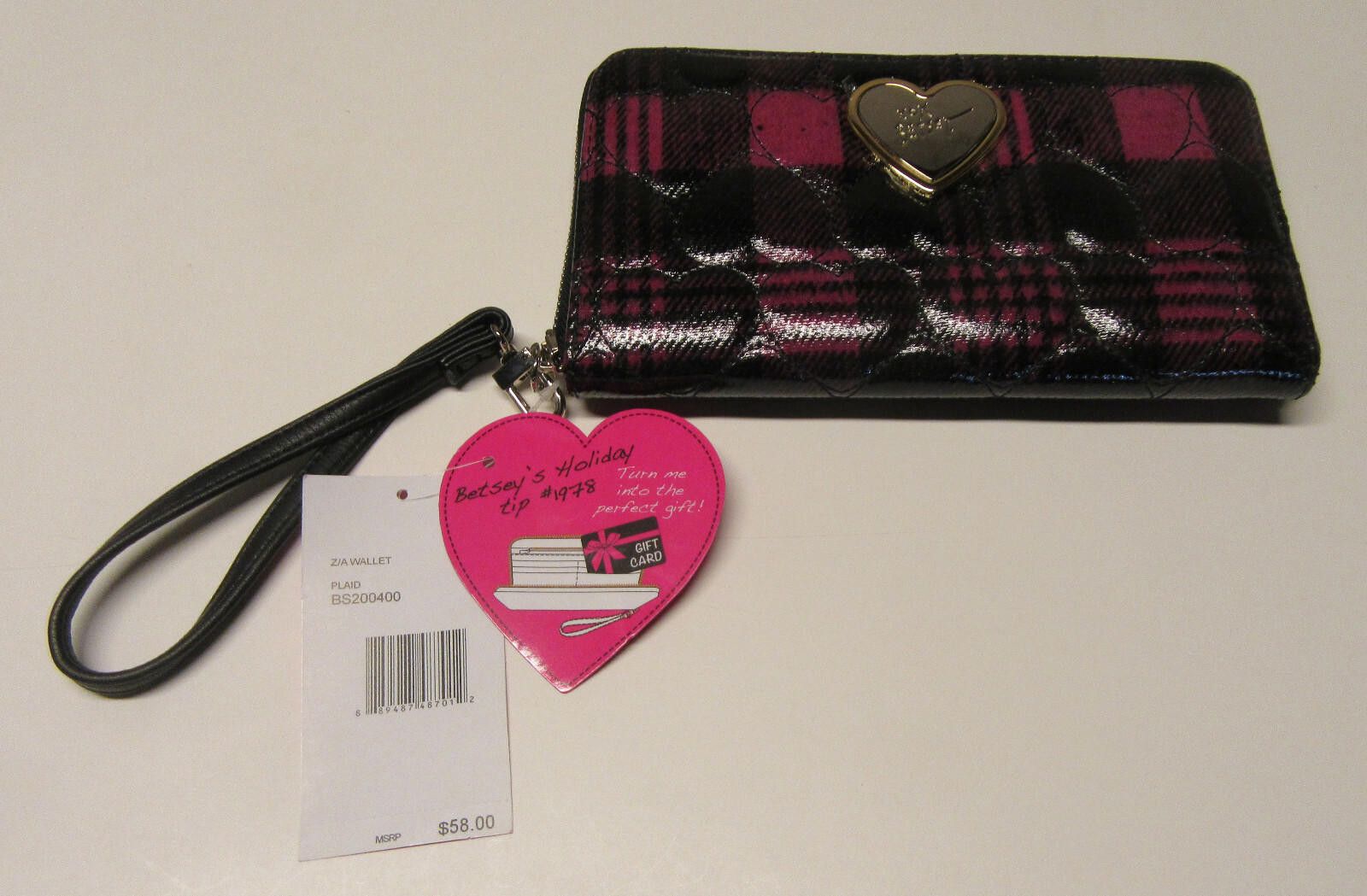 Designer Betsey Johnson Puffy Hearts Zip Around Wallet Plaid Size ONE SIZE - 3 Thumbnail