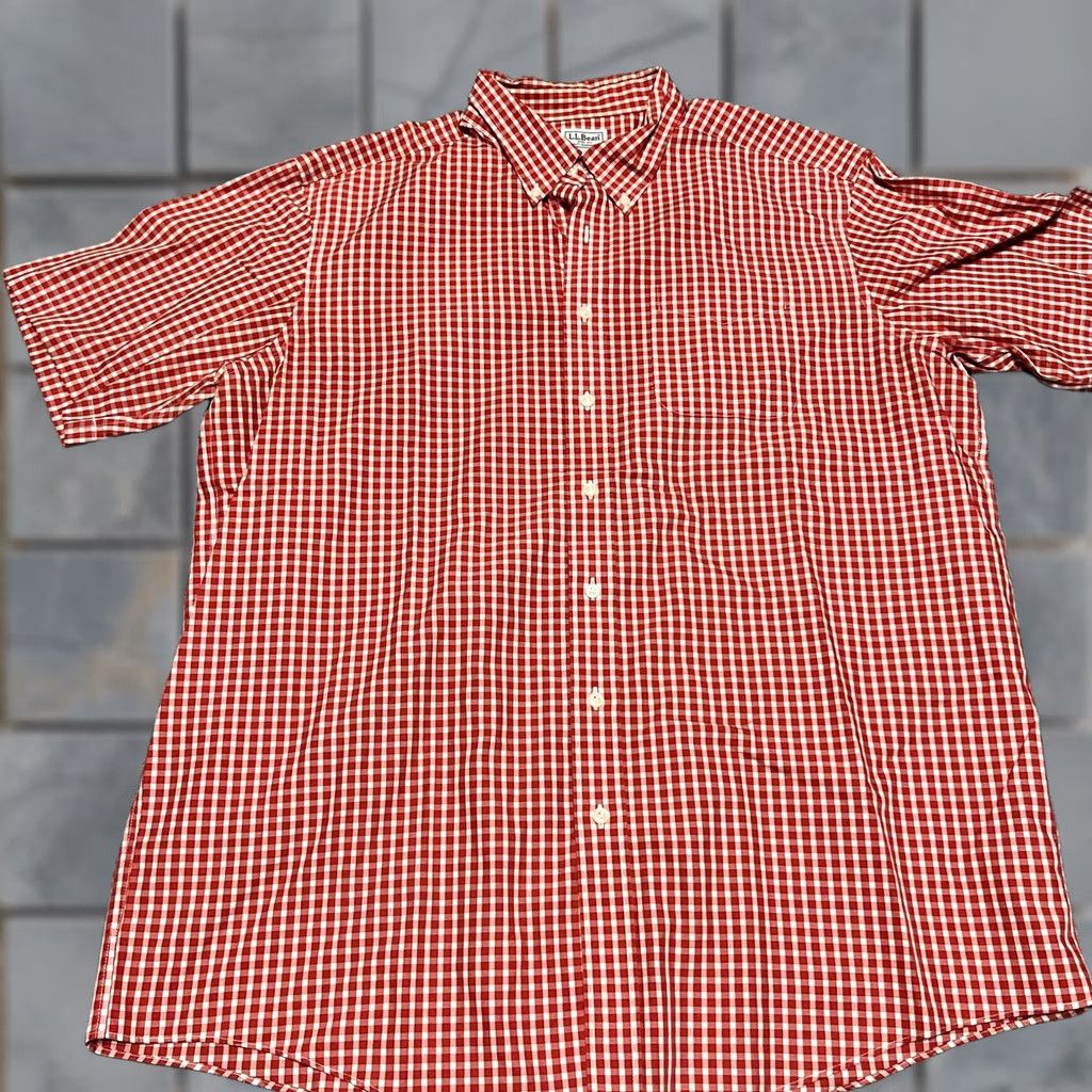 Vintage LL Bean Shirt Mens XL Tall Check Plaid Short Sleeve Button Red Mens Big & Tall XLT Shirt Red Size US XL / EU 56 / 4 - 1 Thumbnail