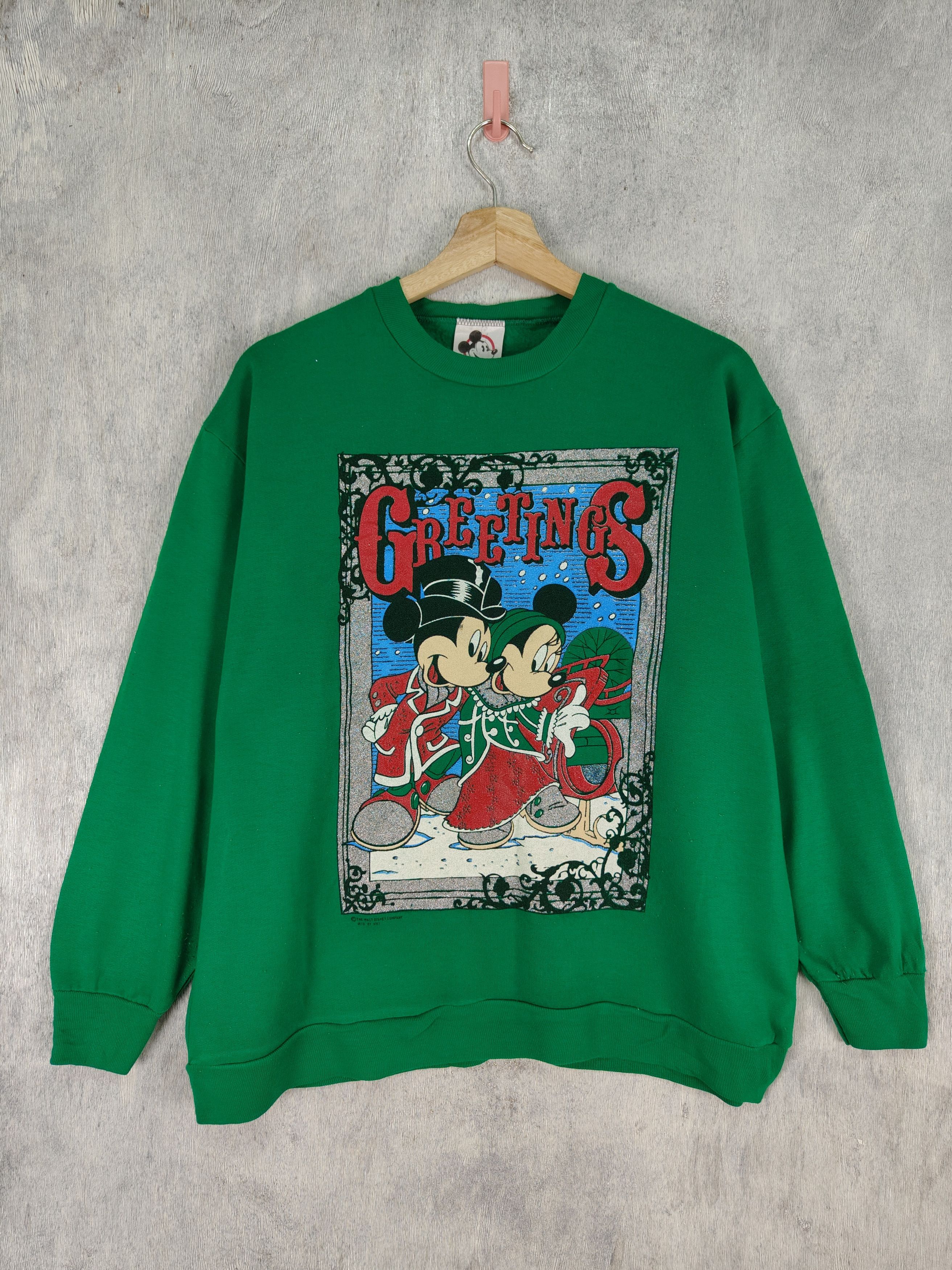 image of Cartoon Network x Mickey Mouse Vintage Cartoon Mickey Mouse Mirror Sweatshirt in Green (Size XL)