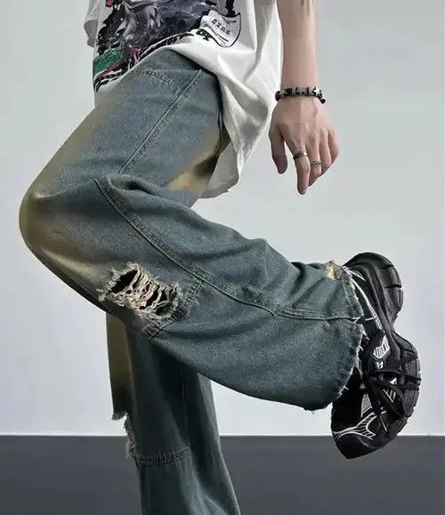 Designer × Japanese Brand × Vintage Vintage Blue Baggy Ripped Hole Jean Size US 33 - 3 Thumbnail