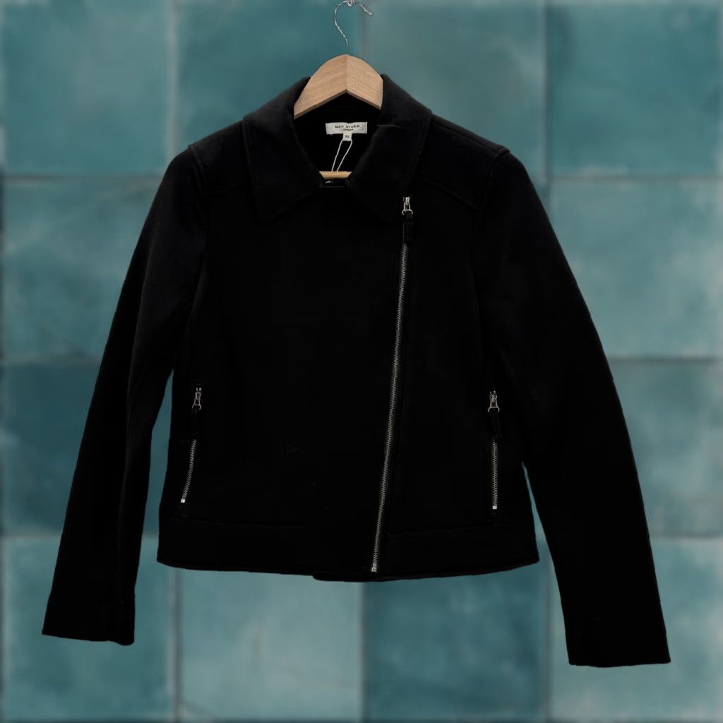 Vintage Max Studio Jacket Womens XS Black Knit Moto Asymmetrical Zip Biker Grunge NWT Size XS / US 0-2 / IT 36-38 - 1 Thumbnail