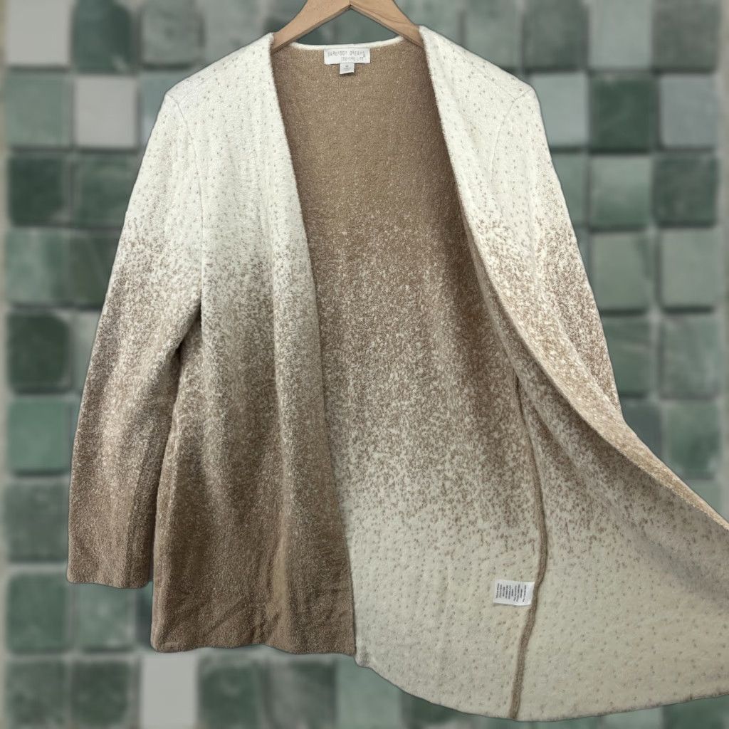 BAREFOOT DREAMS Cardigan Womens M CozyChic Lite Confetti Ombre Knit Sweater Beige