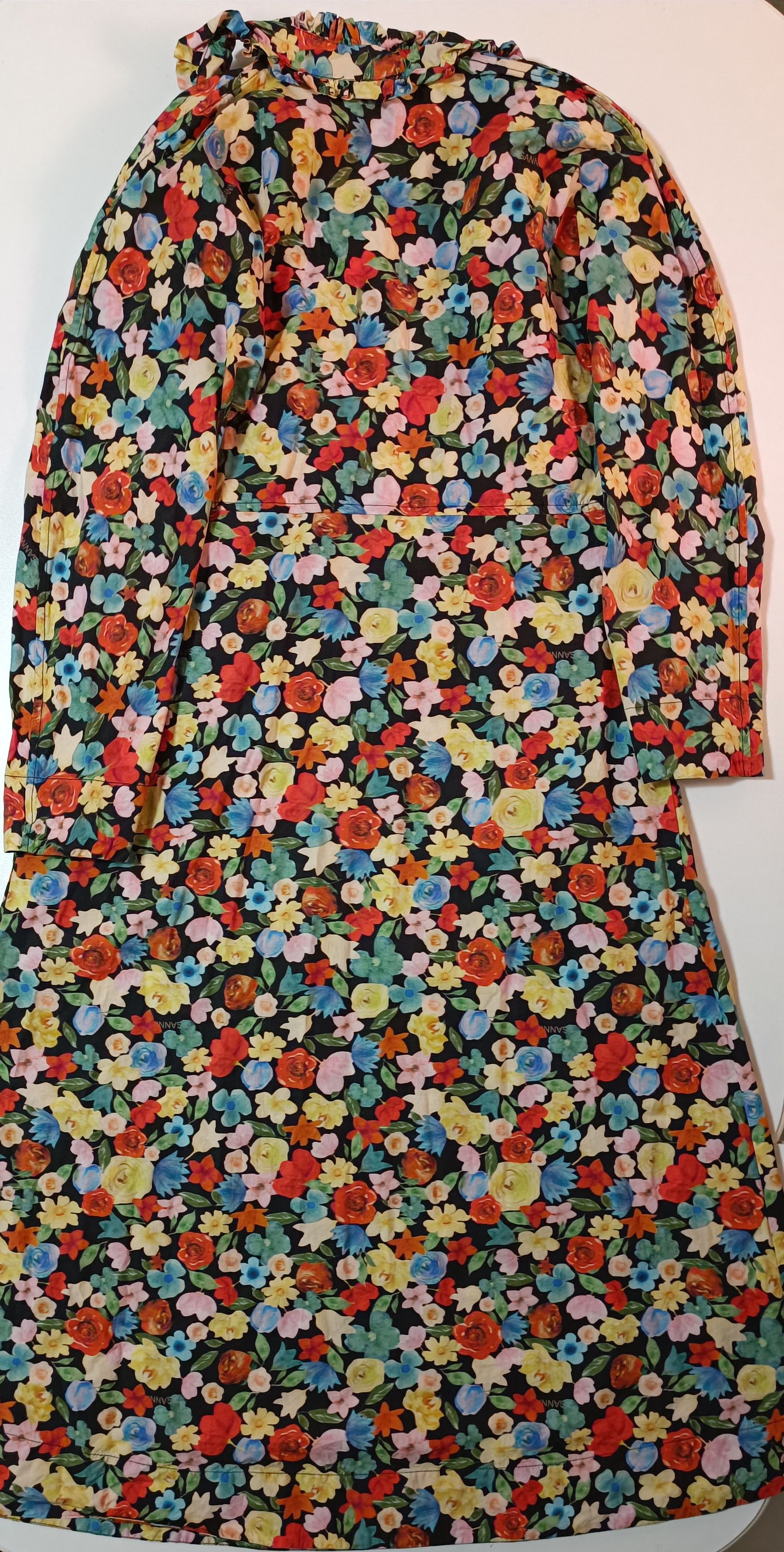 Ganni Tie-Neck Multicolor Floral - Print Cotton -Poplin Maxi Dress Size S / US 4 / IT 40 - 24 Thumbnail