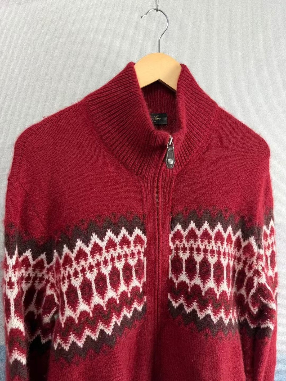 Loro Piana Loro Piana Red Fair Isle Cashmere Zip Jacket Size US M / EU 48-50 / 2 - 3 Thumbnail