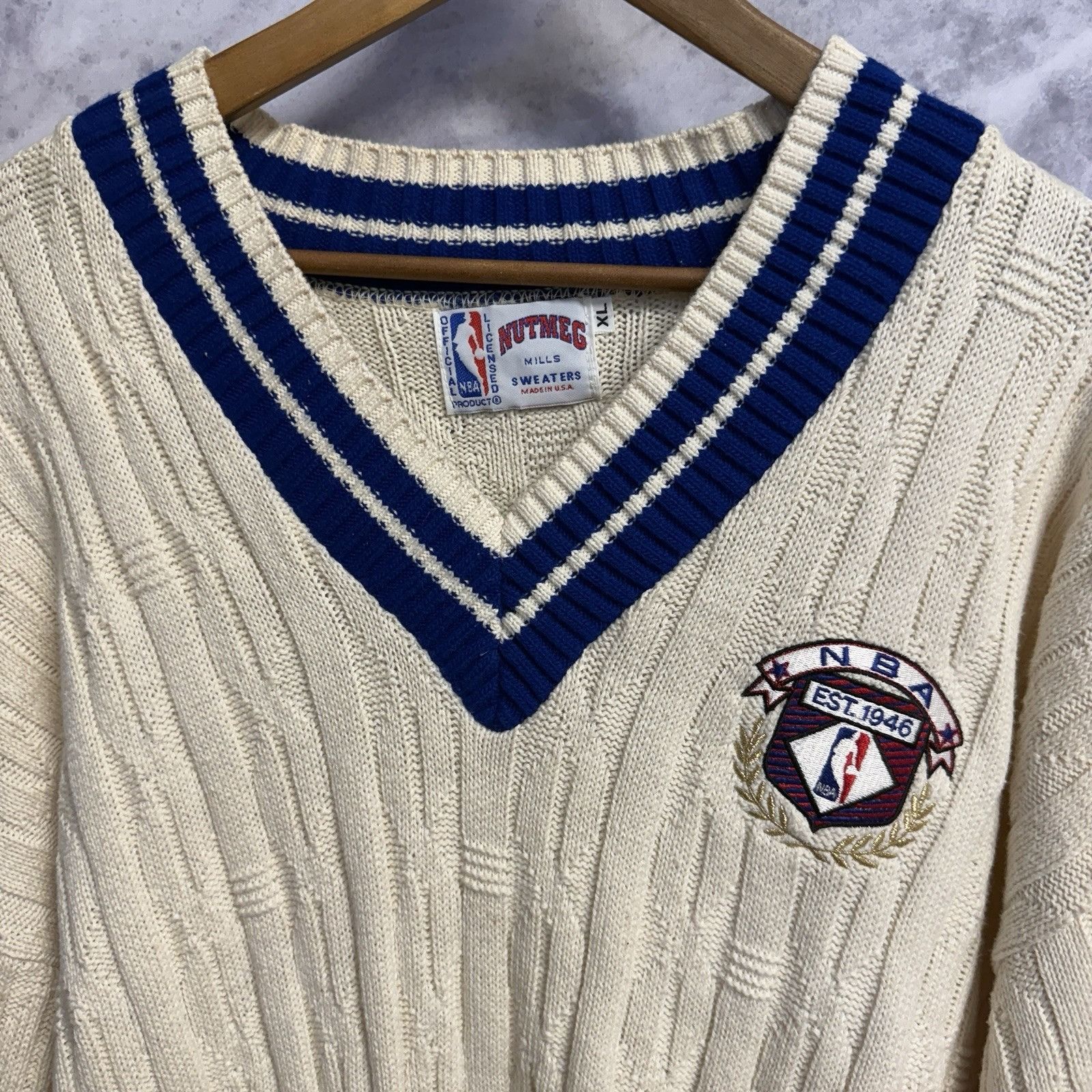 Nutmeg Vintage Nutmeg Mills NBA Knit Sweater Mens XL V Neck Size US XL / EU 56 / 4 - 3 Thumbnail