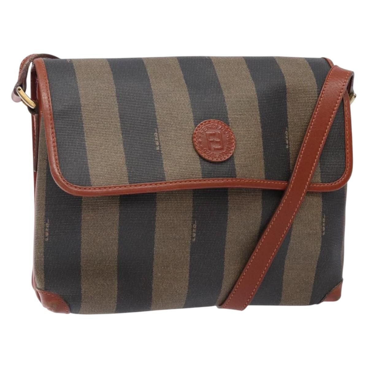 FENDI Pecan Canvas Shoulder Bag Black Brown