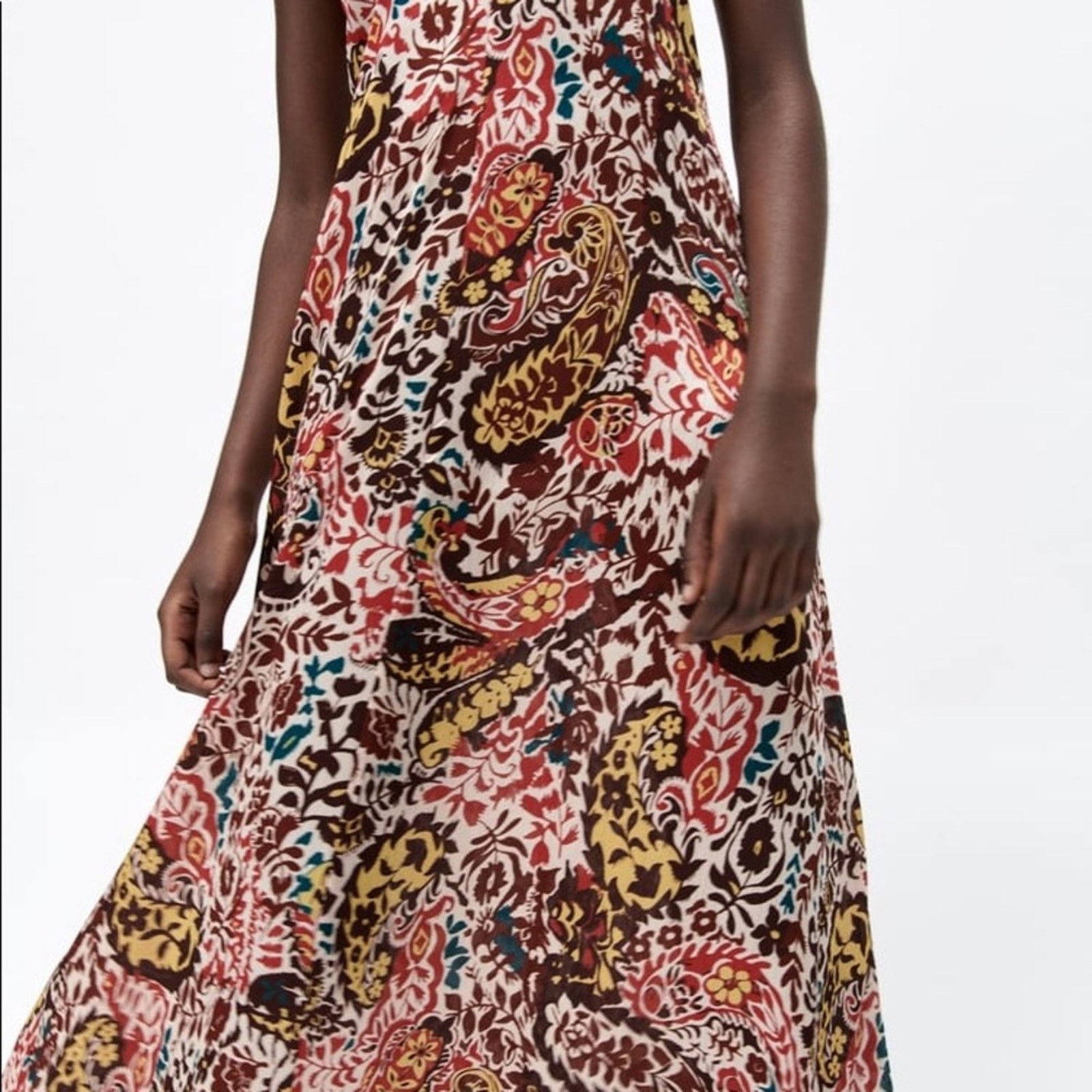 ZARA BLOGGER FAVORITE PRINT DRESS BORDEAUX / ECRU