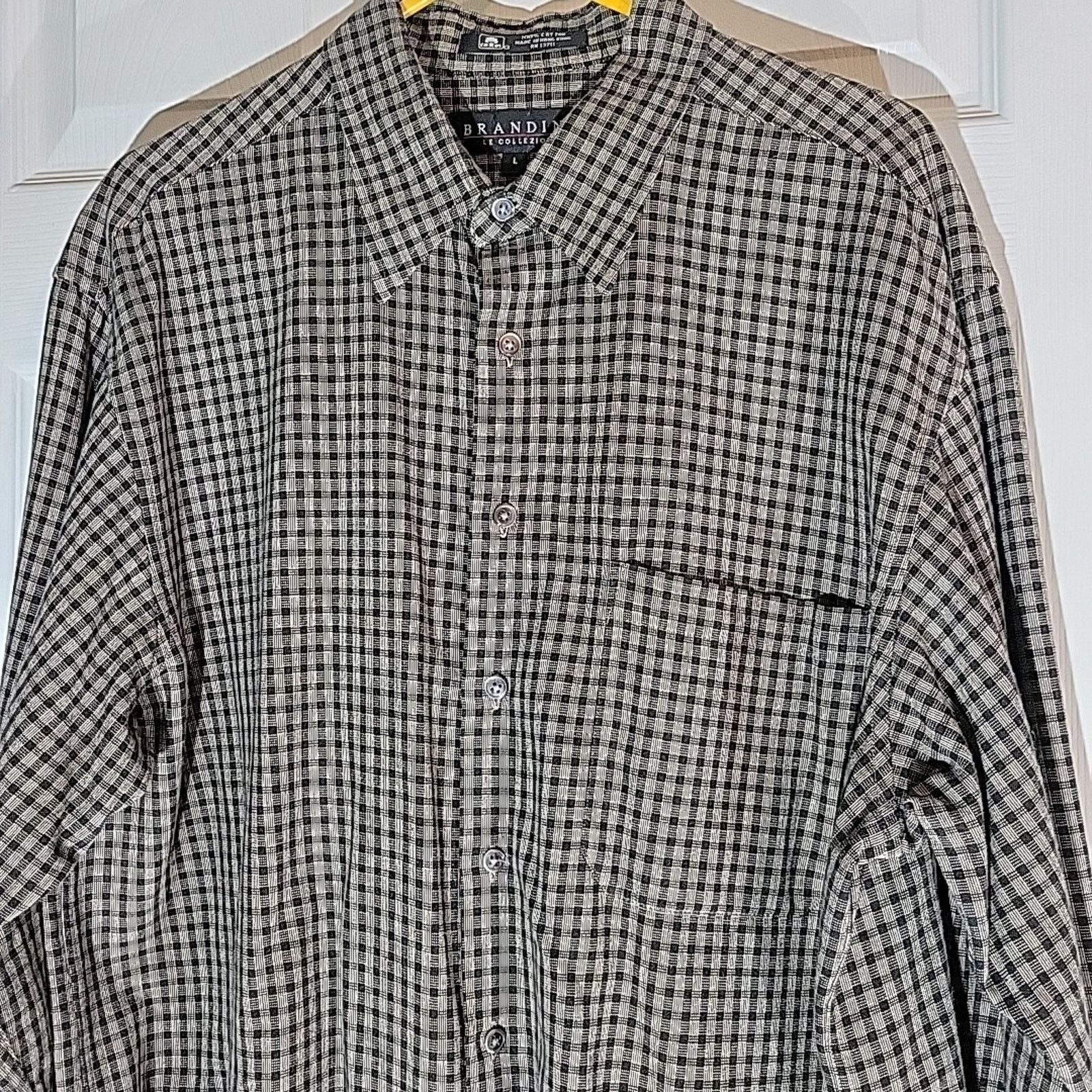 Brandini BRANDINI le collezioni Black Plaid Cotton LG Dress Shirt Size US L / EU 52-54 / 3 - 2 Thumbnail