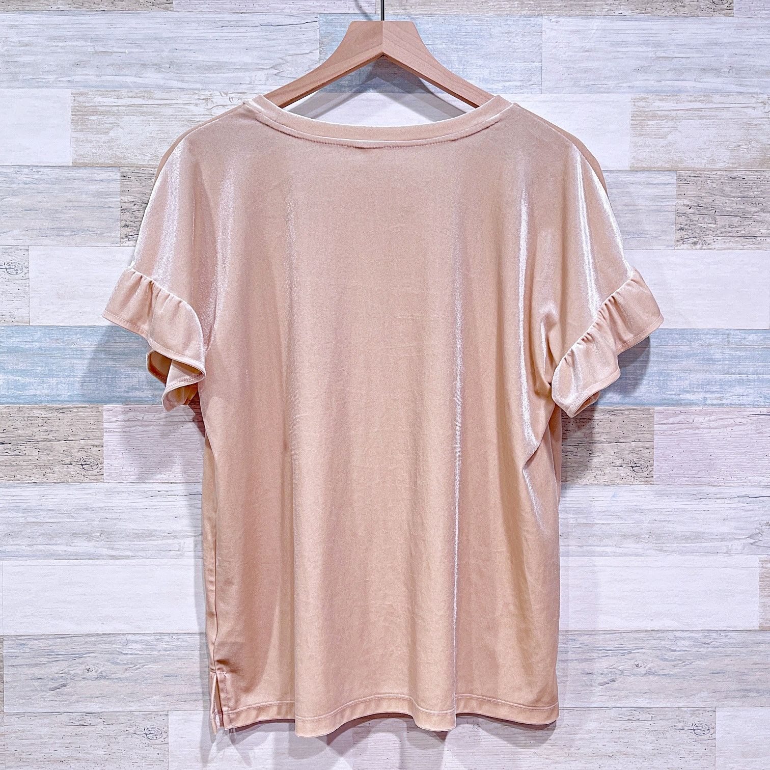Old Navy Old Navy Velvet Ruffle Sleeve Top Ivory Blush Womens Large Size L / US 10 / IT 46 - 4 Thumbnail