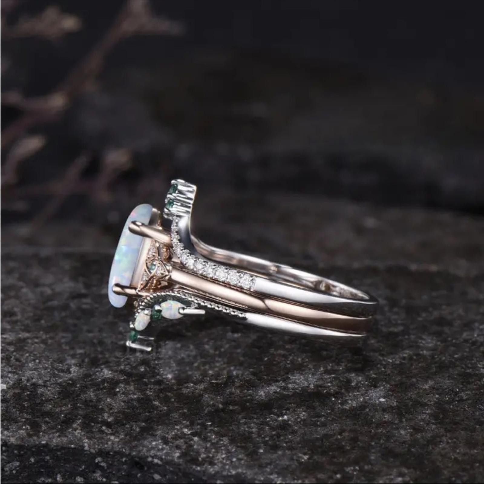 Designer Opal and Crystal Women's Ring Set Size 6 Size ONE SIZE - 4 Thumbnail