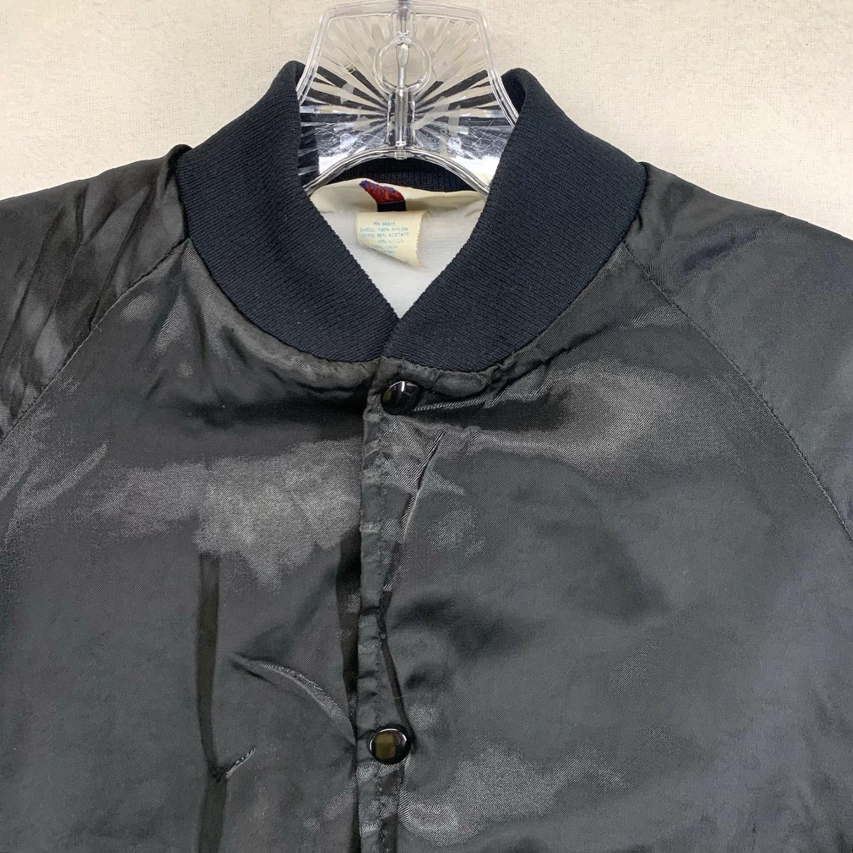 Vintage VINTAGE West Ark Jacket Mens L Black Satin Nylon Solid Band Button Snap Lightweight Breathable USA 80s 90s Hip Hop Size US L / EU 52-54 / 3 - 6 Thumbnail